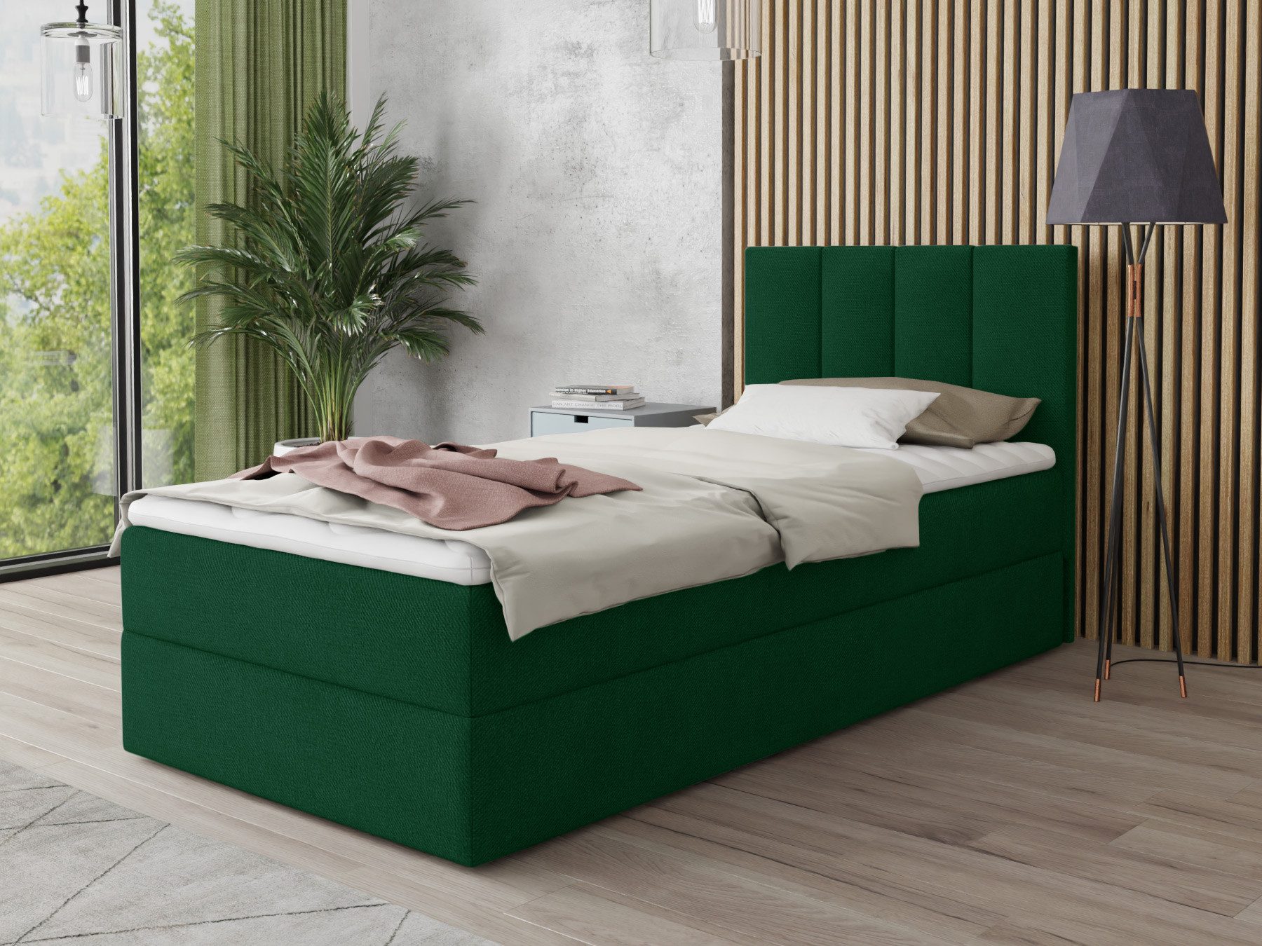 Sofnet Boxbett Star Mini (mit Bettkasten, Bonell-Matratze und Topper), Einzelbett, Polsterbett mit Kopfteil, Boxspringbett, Kinderbett