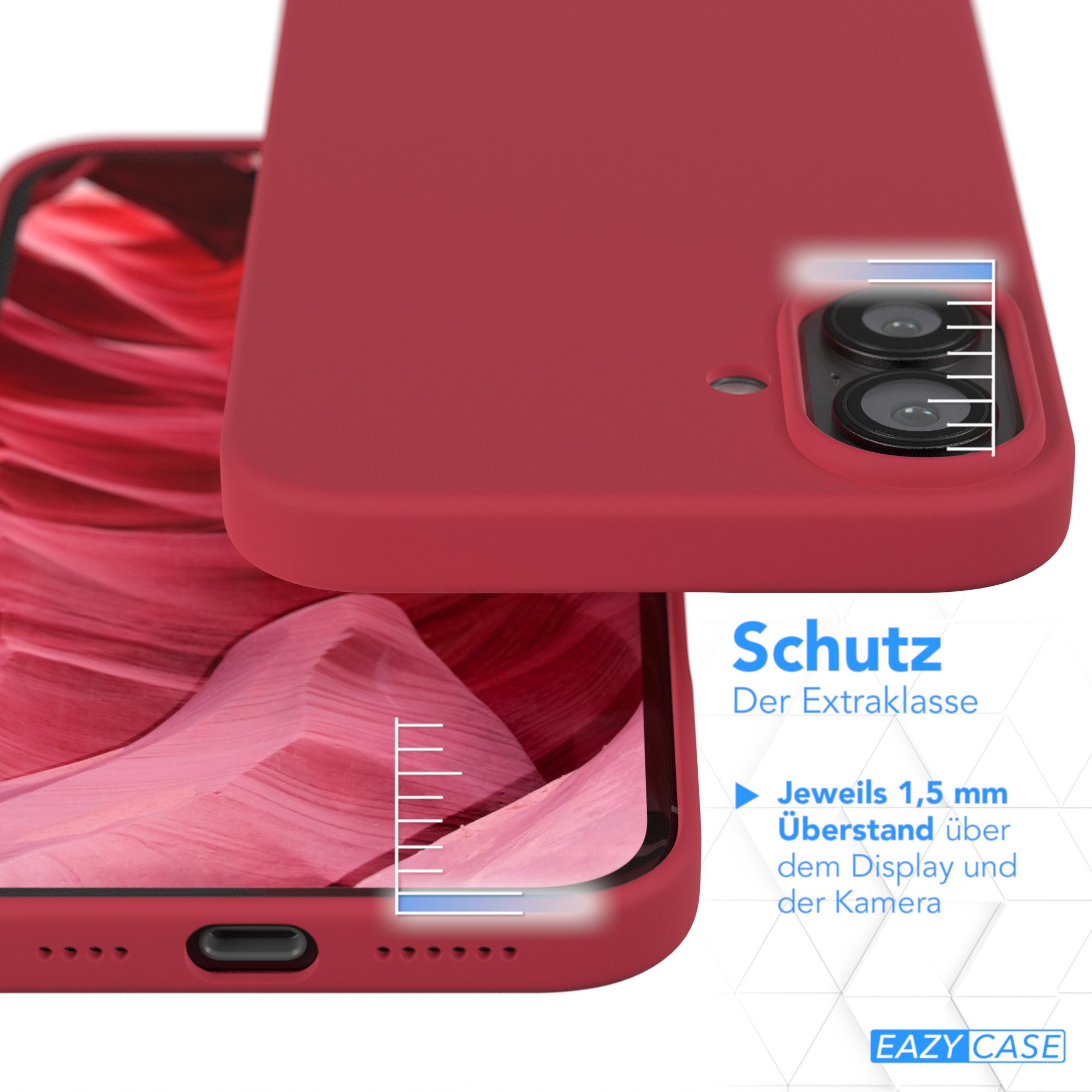EAZY CASE Handyhülle für Apple iPhone 16 Plus Premium Silikon 6,7 Zoll, Hülle Silikon mit Displayschutz Handytasche aus Silikon Rot / Beere – Bild 3 von 5