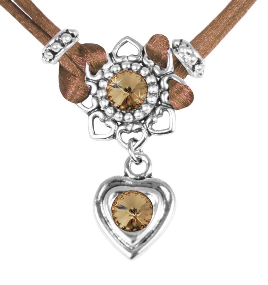 LUISIA® Kette mit Anhänger LUISIA® Halskette Chiara mit Herzblüte,  Strassherz, Gesamtlänge: ca. 40 cm + 6,5 cm Verlängerungskette