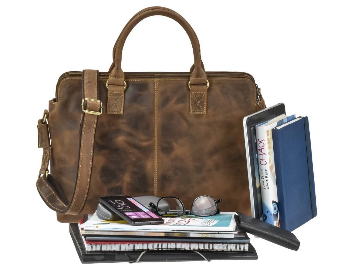 Greenburry Aktentasche "Vintage" Business Shopper 40x30cm antik braun, used Look, Businesstasche, für Herren, für Damen, antikbraun