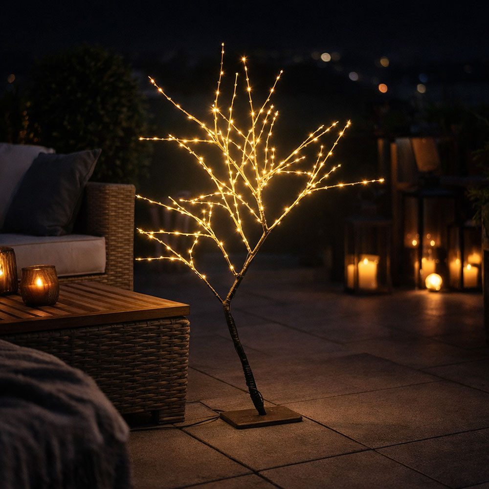 etc-shop LED Baum, Außen Steh 198x LED Deko Baum Garten Lampe Weihnachts Leuchte Kupfer