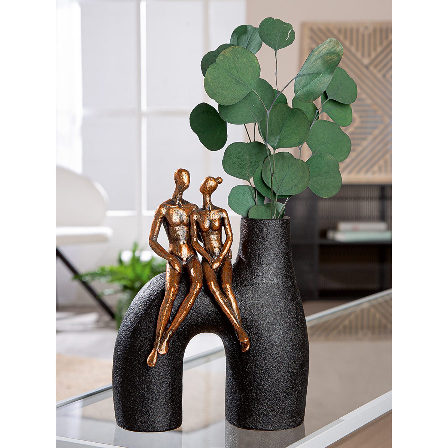 GILDE Dekovase MOVEMENT Vase - schwarz - Kunstharz - Höhe 25,5cm x Breite 20cm - Paar (1x Vase, Blumenbehälter - Blumengefäß), Blumenvase - Vasen - Tischdeko - Deko