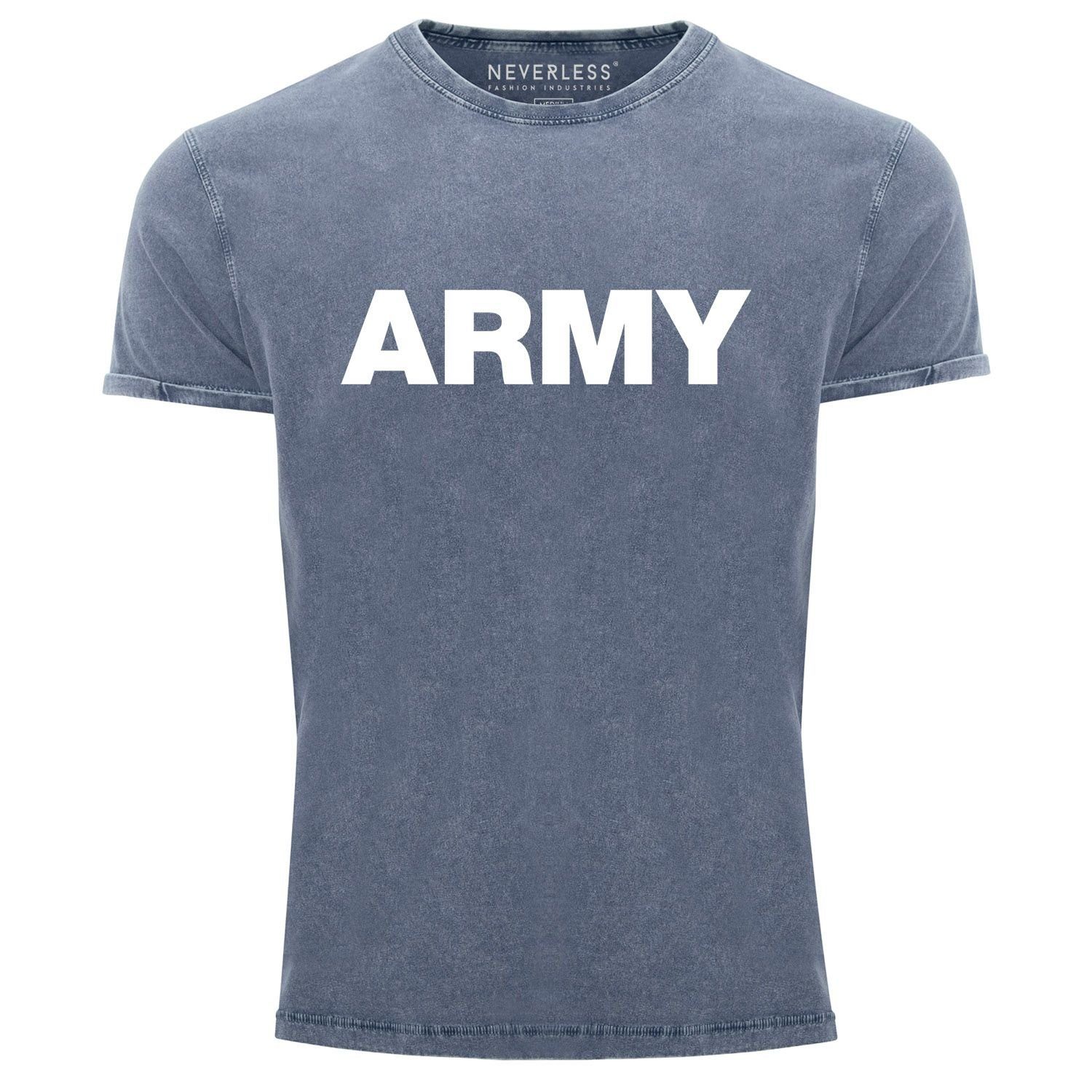 Neverless Print-Shirt Herren Vintage Shirt Army Printshirt T-Shirt Used Look Slim Fit Neverless® mit Print blau