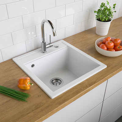 Bergstroem Küchenspüle Granit Einbauspüle 490x500mm TESA Weiß, rechteckig, 49/51 cm, resistent gegen chemische Substanzen