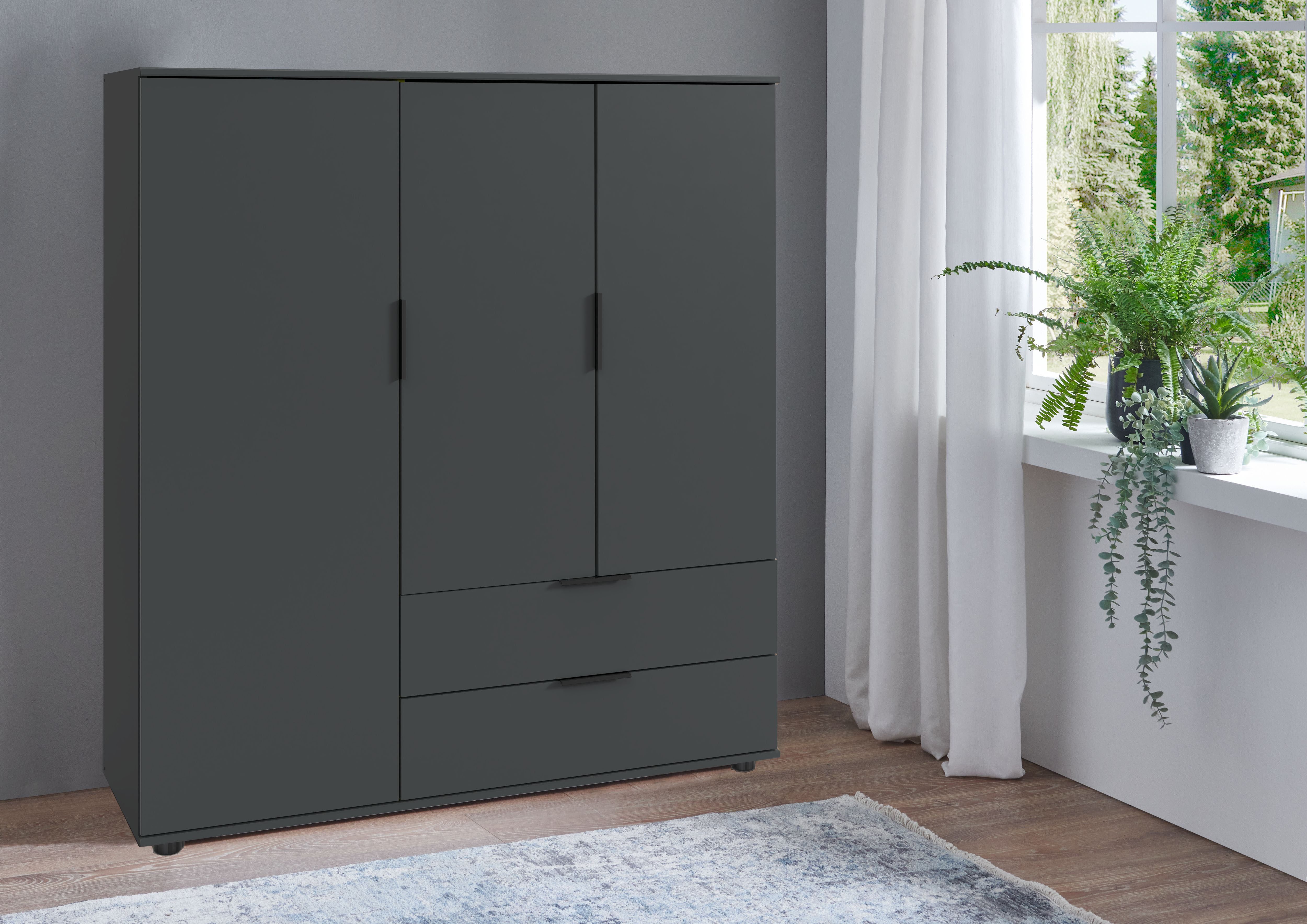 Wimex Wäscheschrank Easy Plus Kleiderschrank Garderobe 2 Schubladen, 81 oder 130cm breit in verschiedenen Farben, moderne Optik mit schwarzen Metallgriffen