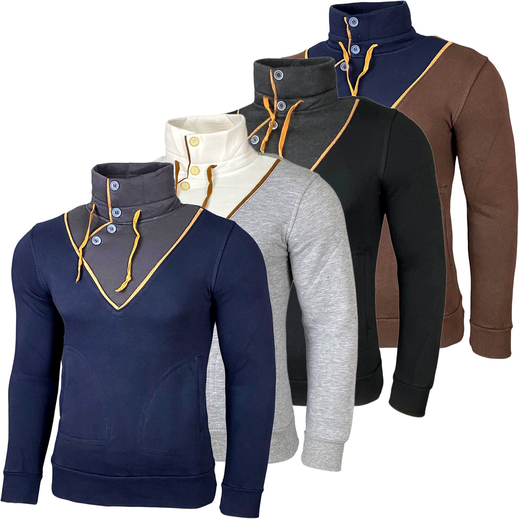 Strickpullover Baxboy Herren Sweatshirt Tube-Neck Stehkragen Knopfverschluss 4005