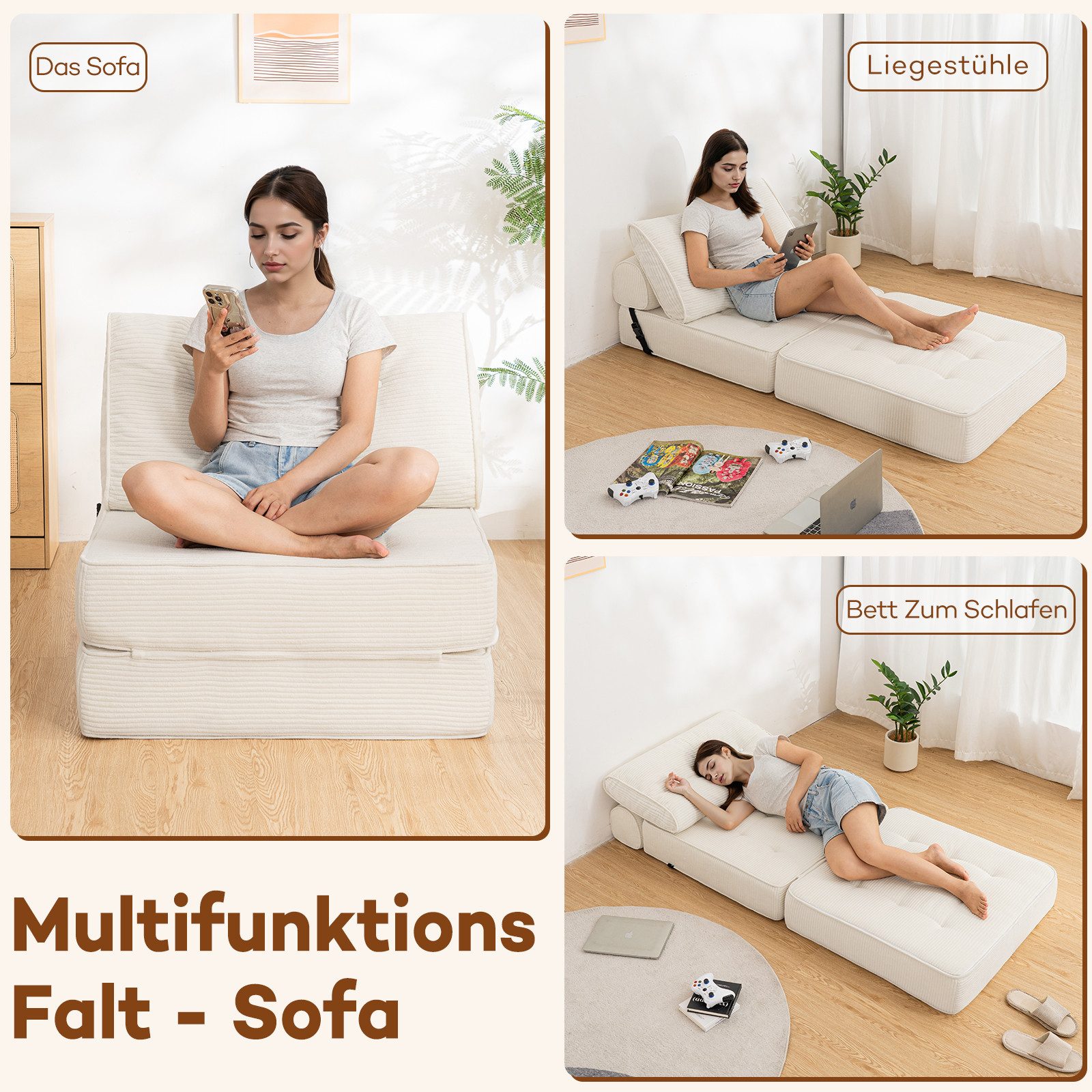 MECO Schlafsofa 3-in-1 Klappsofa Schlafsessel Cordstoff mit Kopfkissen+Lend günstig online kaufen