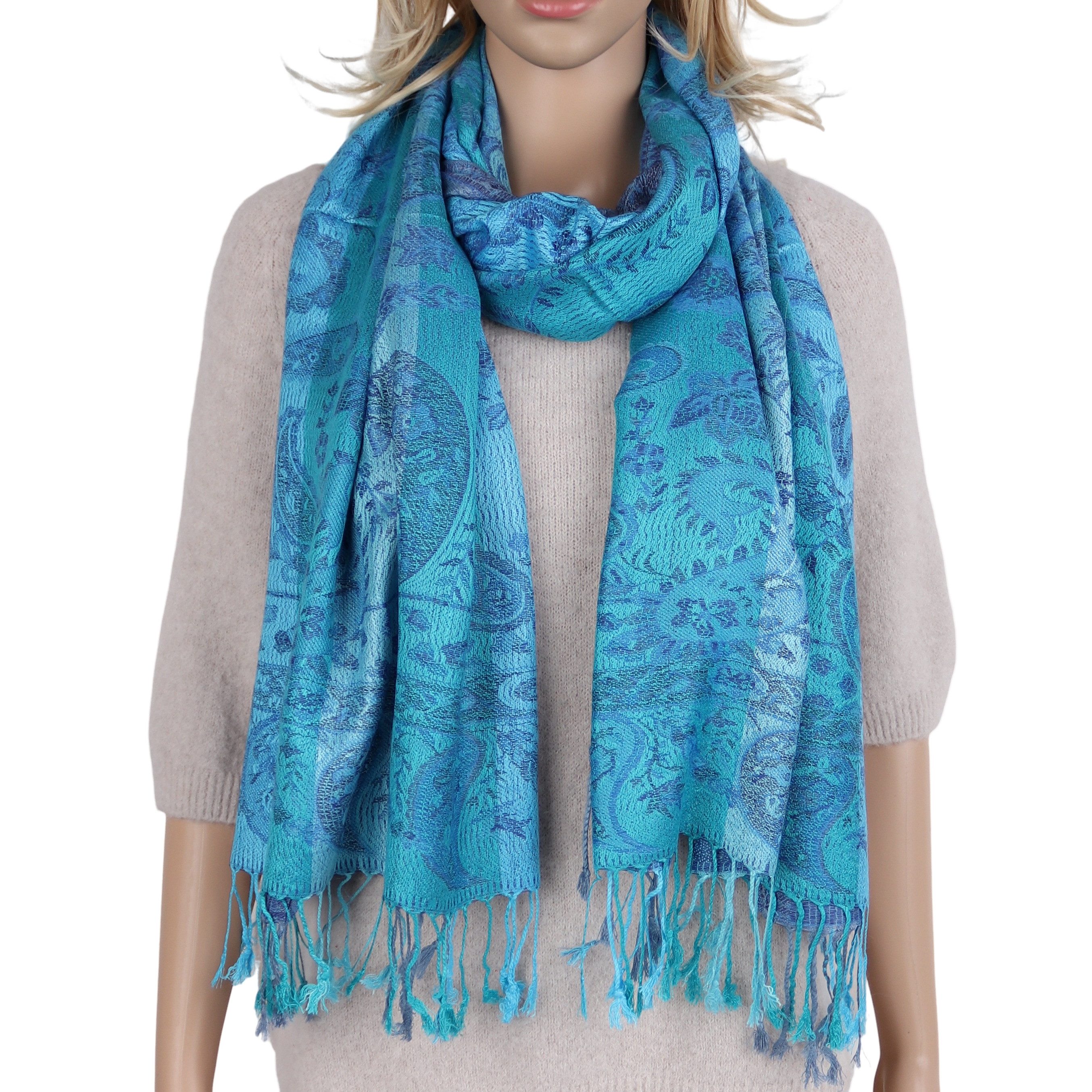 Modeschal weicher Schal BOHO Paisley mit Fransen, 70x180cm