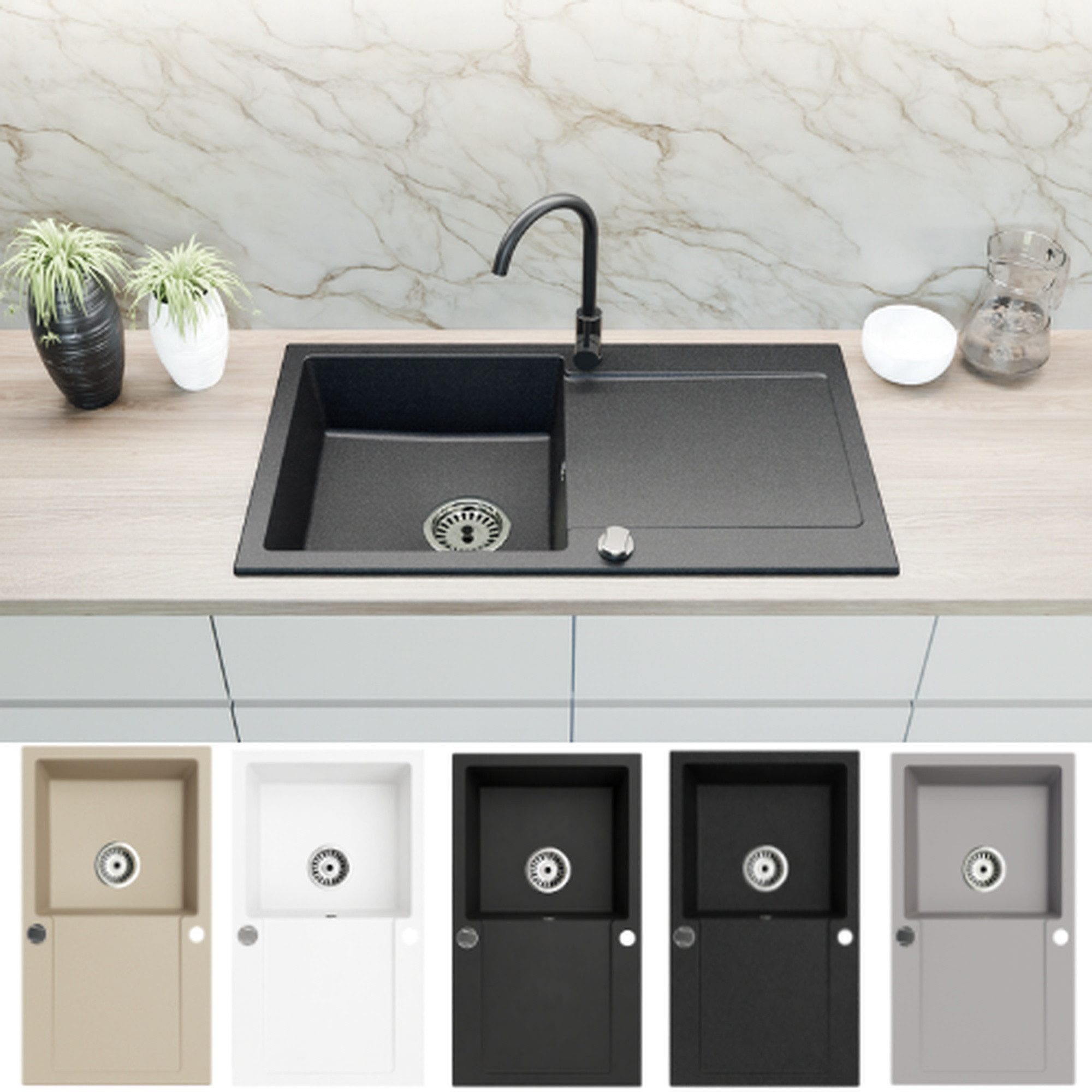 Faizee Home Granitspüle Faizee Home, Granitspüle Element 90x50 cm mit Abtropffläche