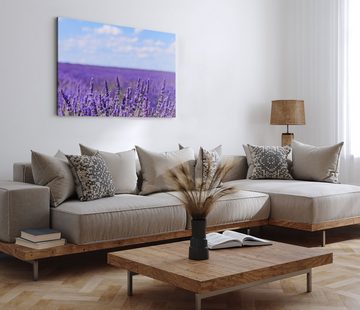 Sinus Art Leinwandbild 120x80cm Wandbild auf Leinwand Lavendel Lila Lavendelfeld Horizont Som, (1 St)