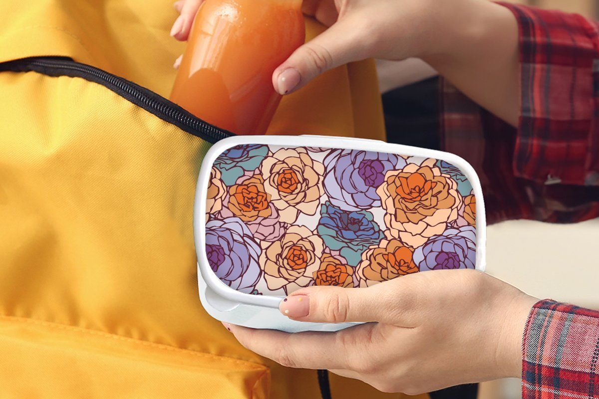 MuchoWow Lunchbox Karte - Blume Brotbox Kinder und Jugendstil, Jungs für und Mädchen Erwachsene, weiß (2-tlg), Kunststoff, - Brotdose, für