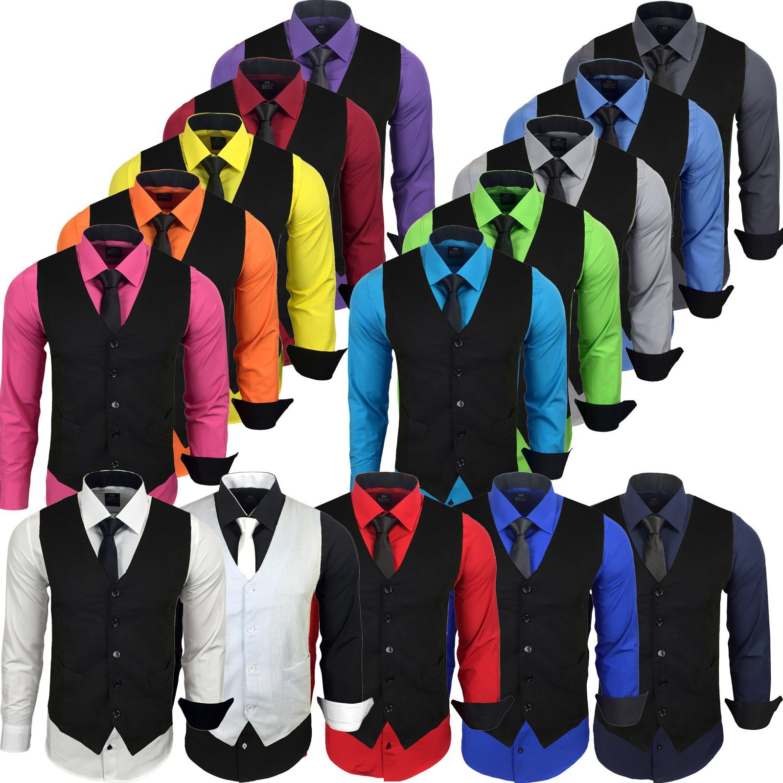Baxboy Langarmhemd Baxboy Langarmhemd Herren-Hemd Slim-Fit Hemd + Weste + Krawatte SET