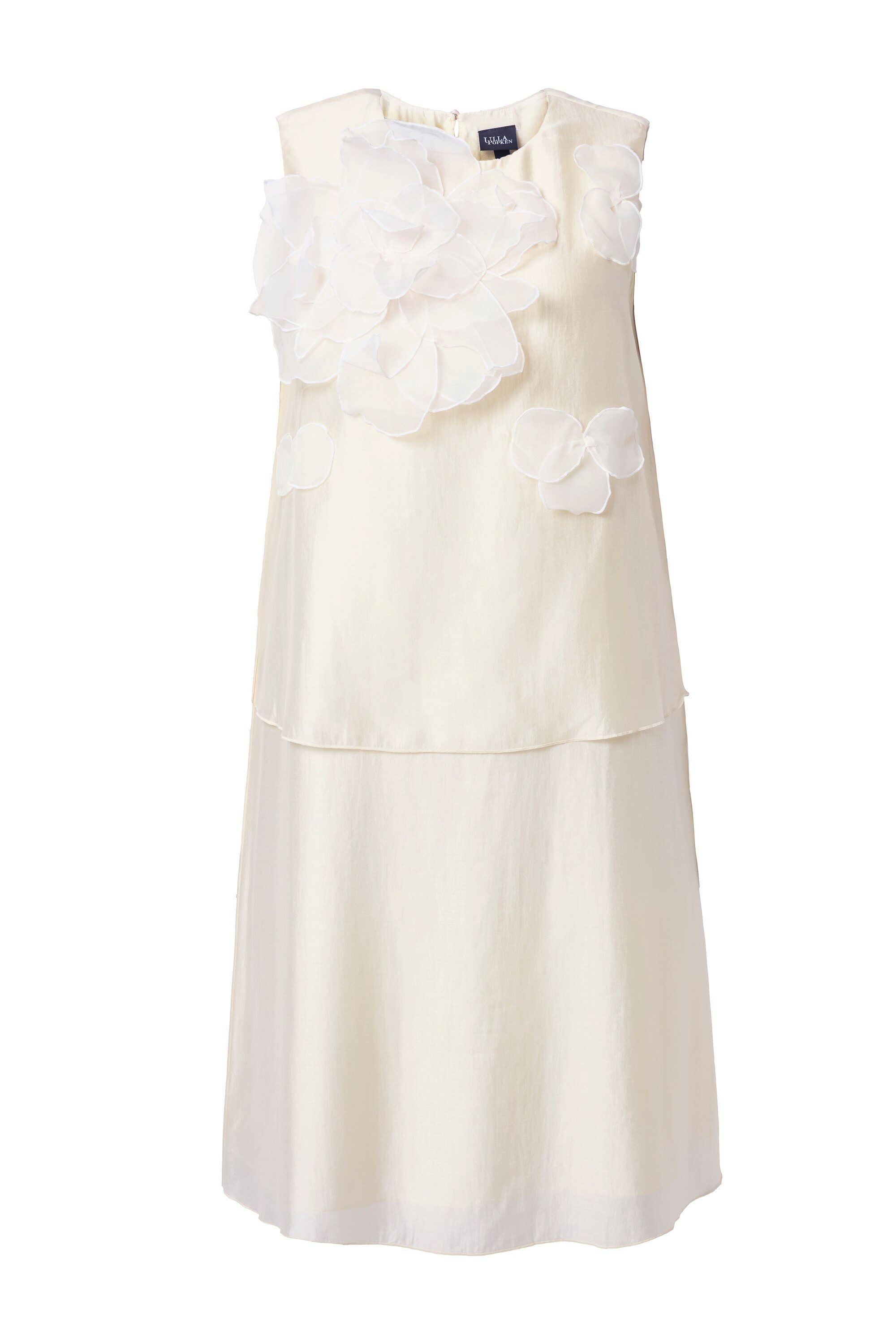Ulla Popken Midikleid Chiffon-Midikleid Blüten-Applikation Rundhals