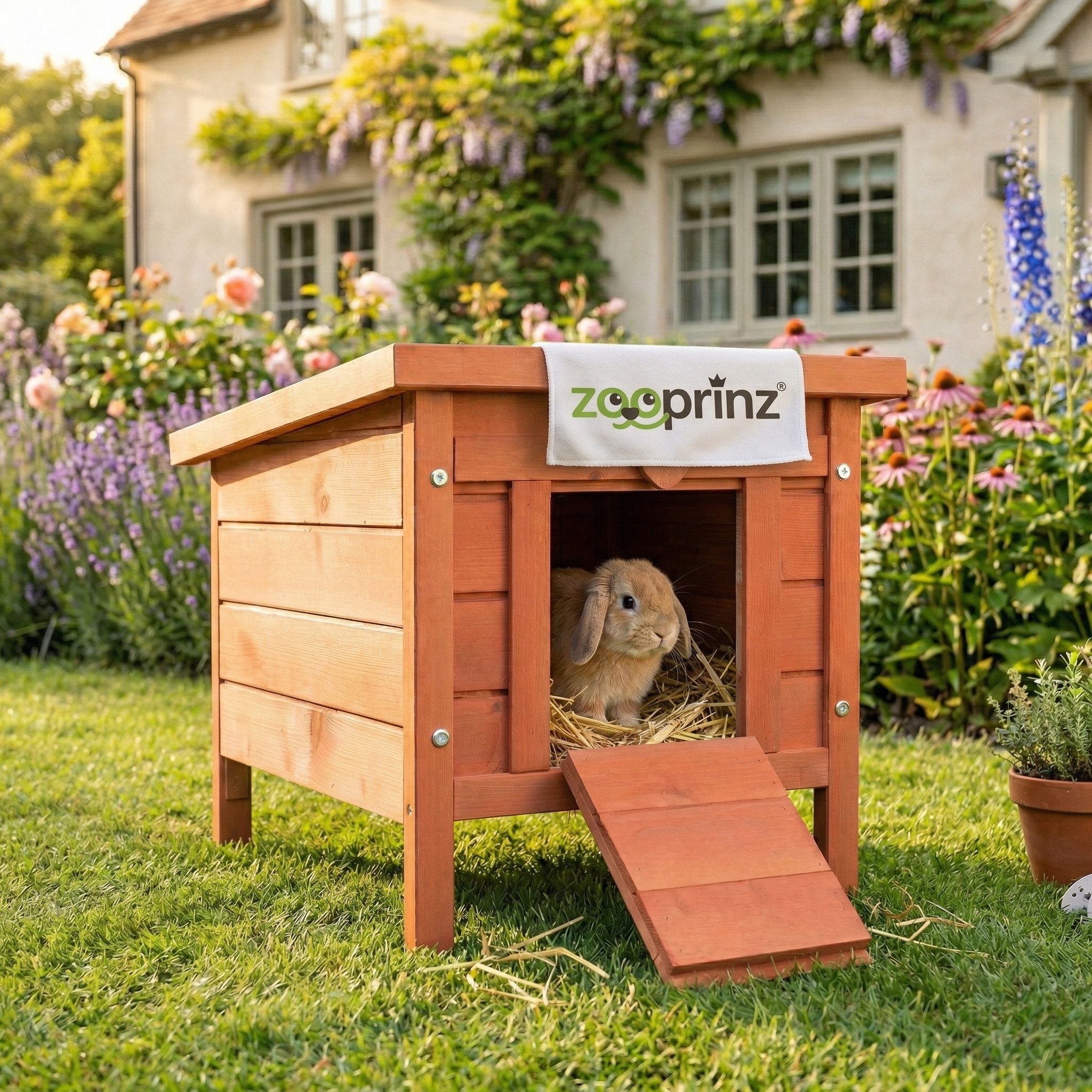 Zooprinz Nagerhaus Mini Hasenhaus mit Klappdach 51,5x43x42 cm (BxHxT), Wetterfest, Robustes Kiefernholz