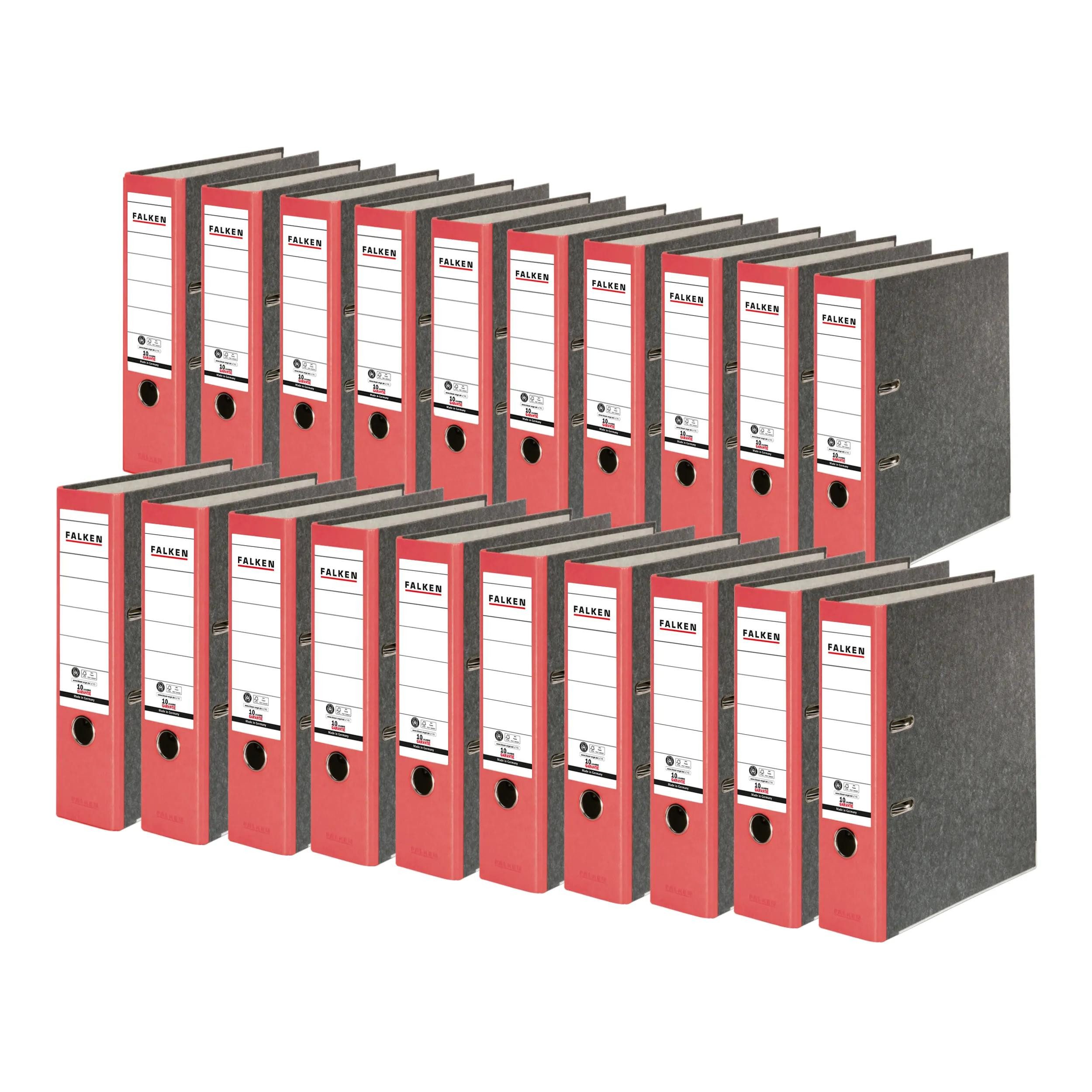Falken Aktenordner 20x Ordner RC-Wolkenmarmor A4 farbiger Rücken 80mm rot 80024516F, Ordner Wolkenmarmor
