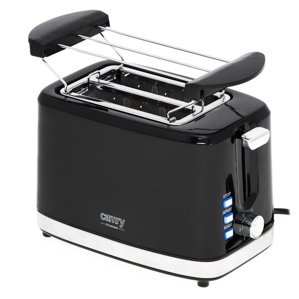 Camry Toaster CR 3218 2-Scheiben-Toaster, Brötchenaufsatz, Auftaufunktion, Aufwärmfunktion, 6 Bräunungsstufen