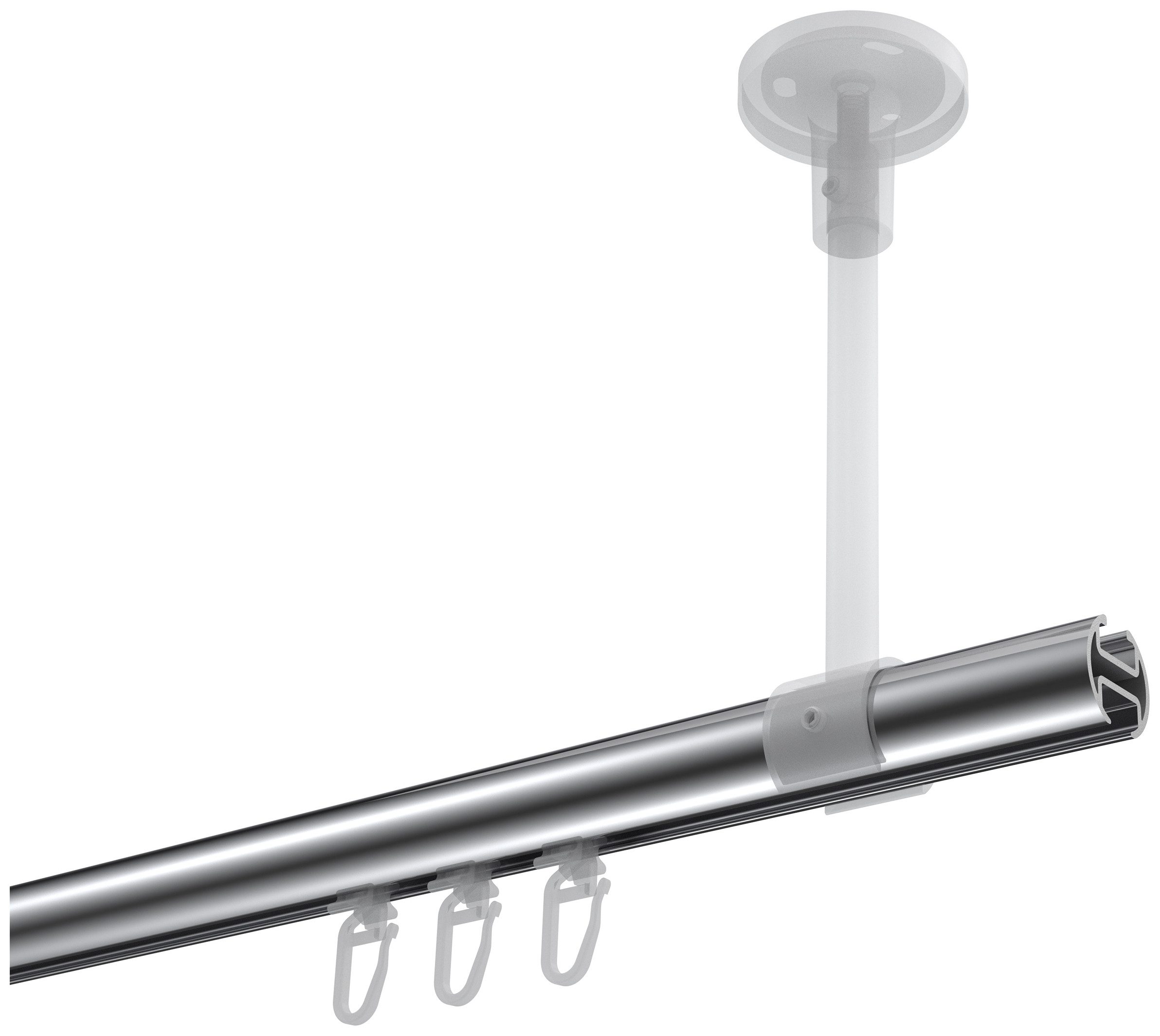 INTERDECO Innenlaufschiene Sonette Santo, Ø 20 mm, 1-läufig, Fixmaß, kürzbar, Deckenmontage, Aluminium, Chrom