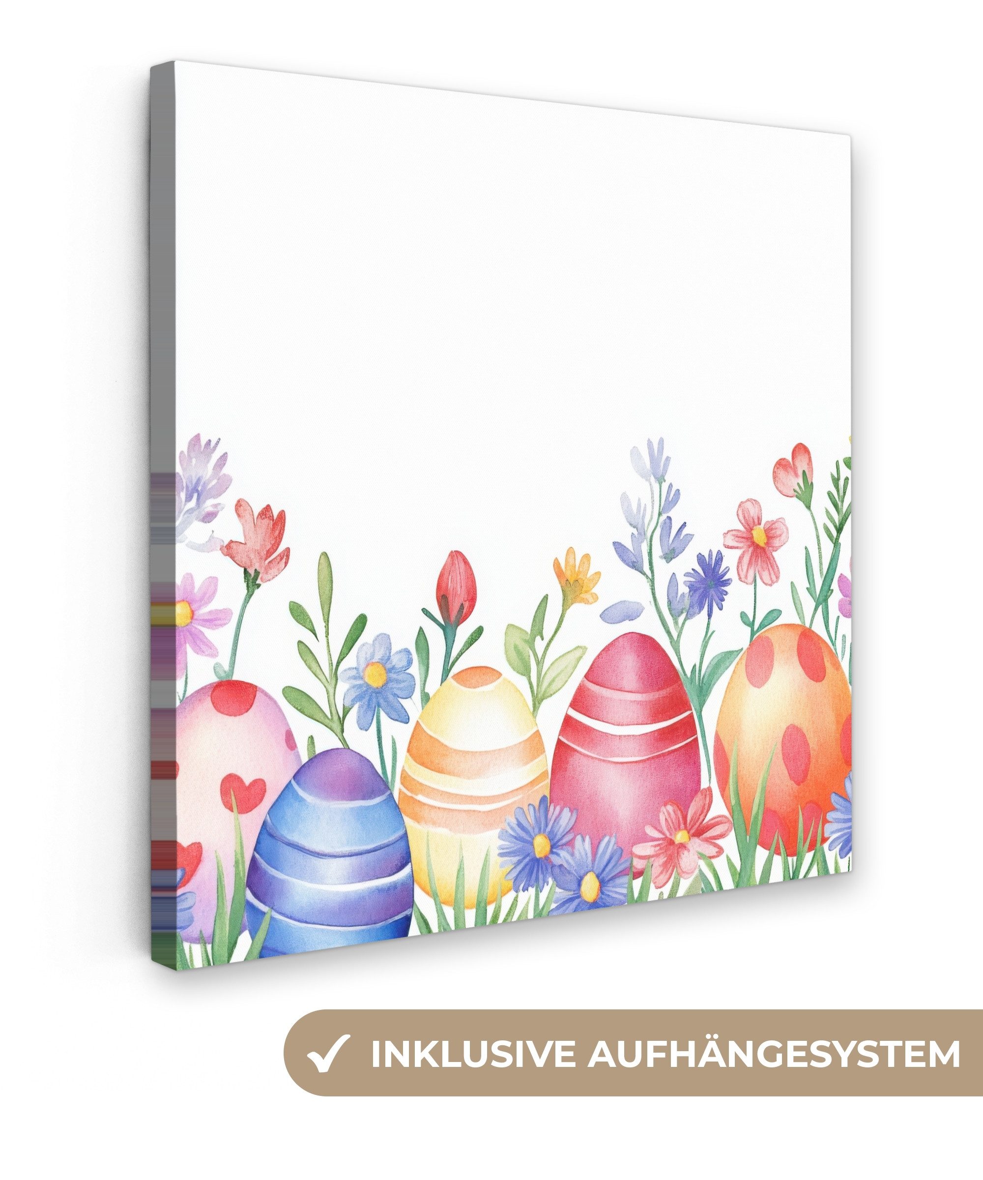 OneMillionCanvasses® Leinwandbild Blumengarten - Bunt - Eier - Ostern Deko, Fotodruck (1 St), Wandbild, Deko Schlafzimmer Wohnzimmer Flur 20x20 cm