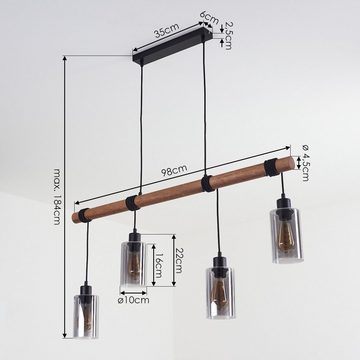 hofstein Hängeleuchte »Bovo« Deckenlampe aus Metall schwarz und Holz, ohne Leuchtmittel, Vintage Look mit Rauchglasschirmen, E27, Höhe verstellbar