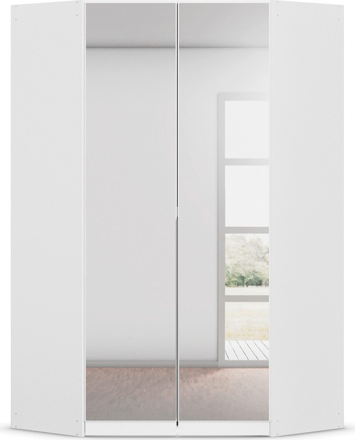 OTTO home Eckkleiderschrank Kleiderschrank Schrank Ankleidezimmer Schlafzimmer Garderobe AGORDO (in zwei Griff-Farben, Breite/Tiefe 117x117 cm, Höhen 210/229 cm) mit Spiegeltüren, voll ausgestattet mit viel Stauraum MADE IN GERMANY