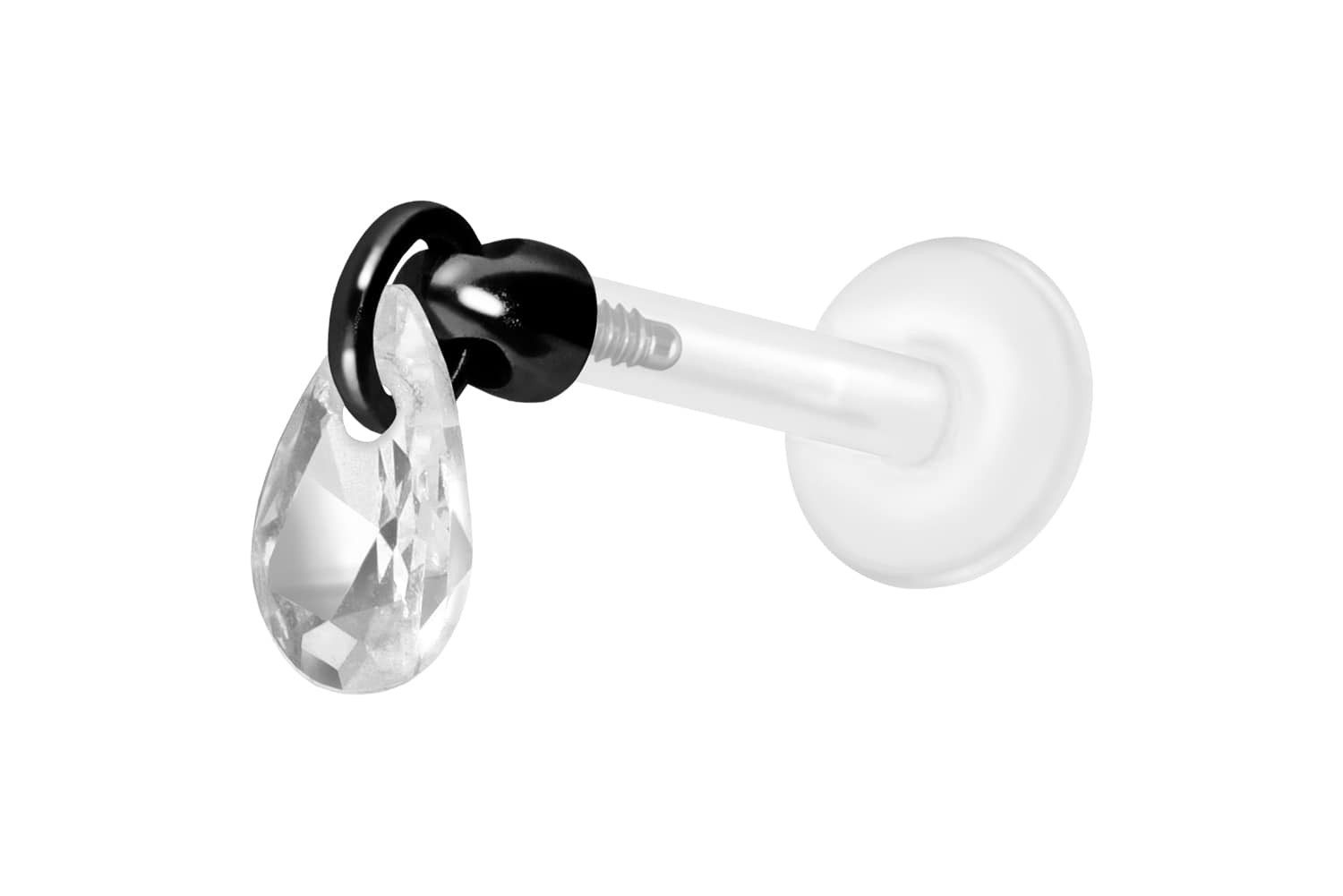 Piercing-Set PTFE Labret mit Innengewinde + Titan-Aufsatz KRISTALLTROPFEN