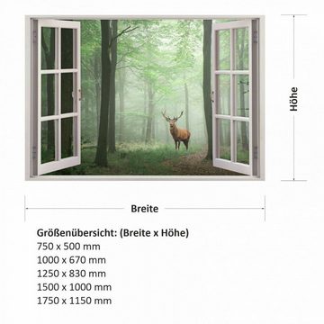 nikima Wandtattoo 217 Fenster - Wald Hirsch im Nebel (PVC-Folie), in 5 vers. Größen
