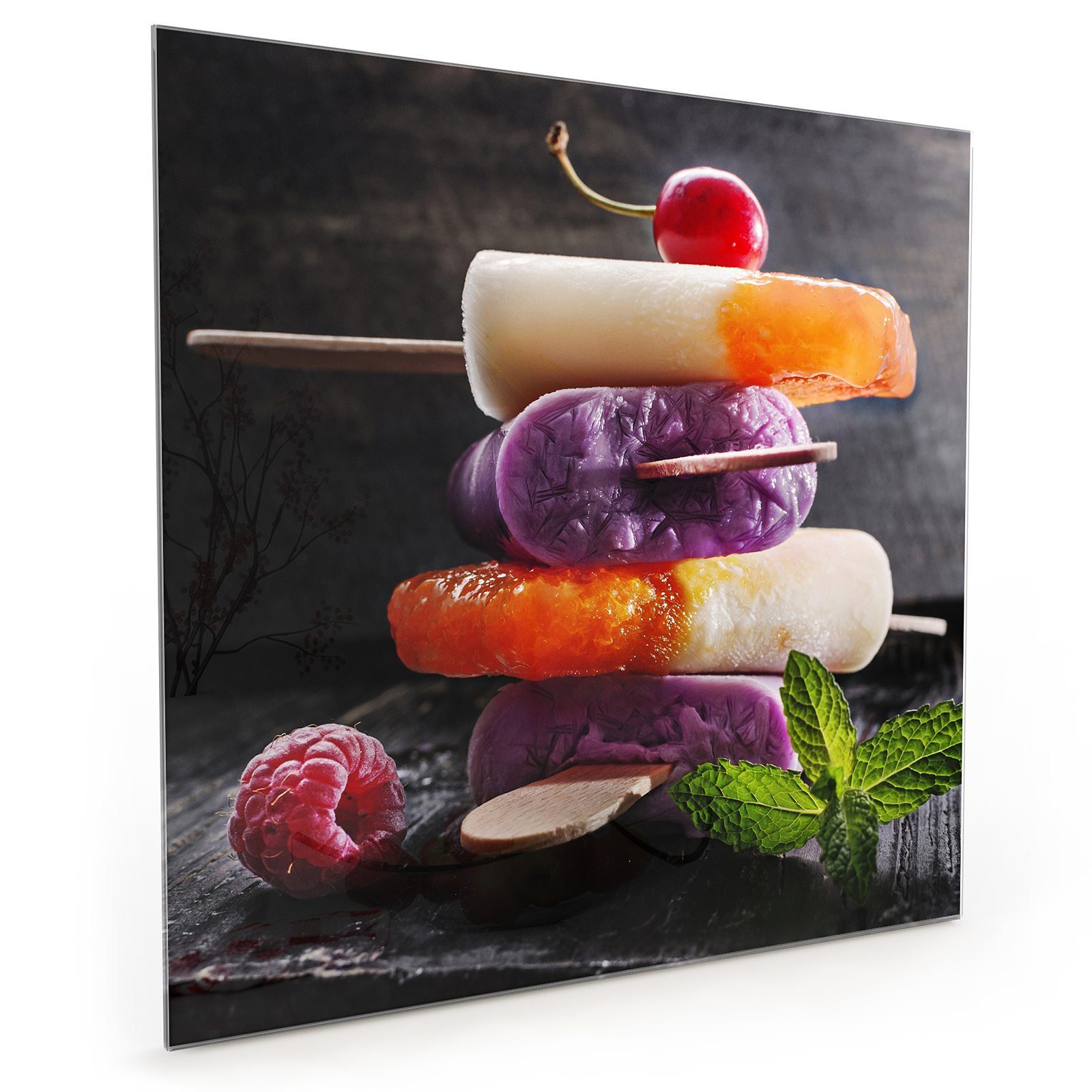 Primedeco Küchenrückwand Küchenrückwand Spritzschutz Motiv mit Eis Getürmtes Glas