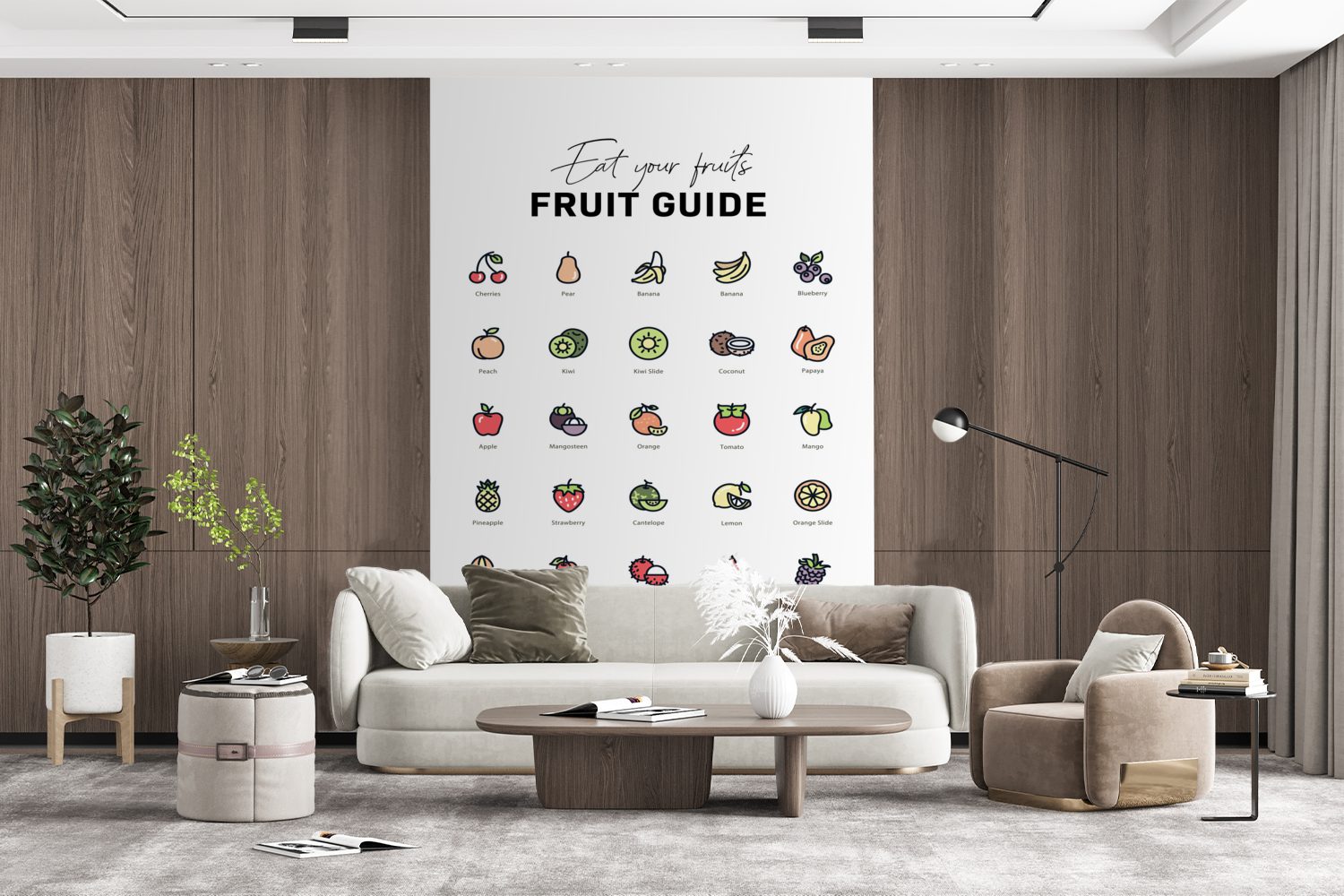 Wohnzimmer, Tapete Wandtapete Lebensmittel bedruckt, MuchoWow Obst, - St), (3 Montagefertig Matt, Fototapete Vinyl Küche für -