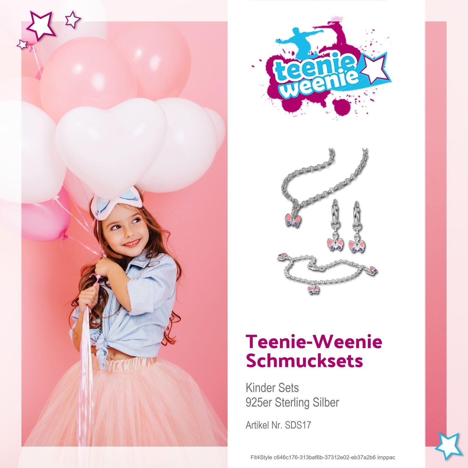 Teenie-Weenie Schmuckset Teenie-Weenie Schmetterling Kette & Armband (3-tlg., Schmucksets), Schmucksets Schmetterling aus 925 Sterling Silber, Farbe: rosa, lila