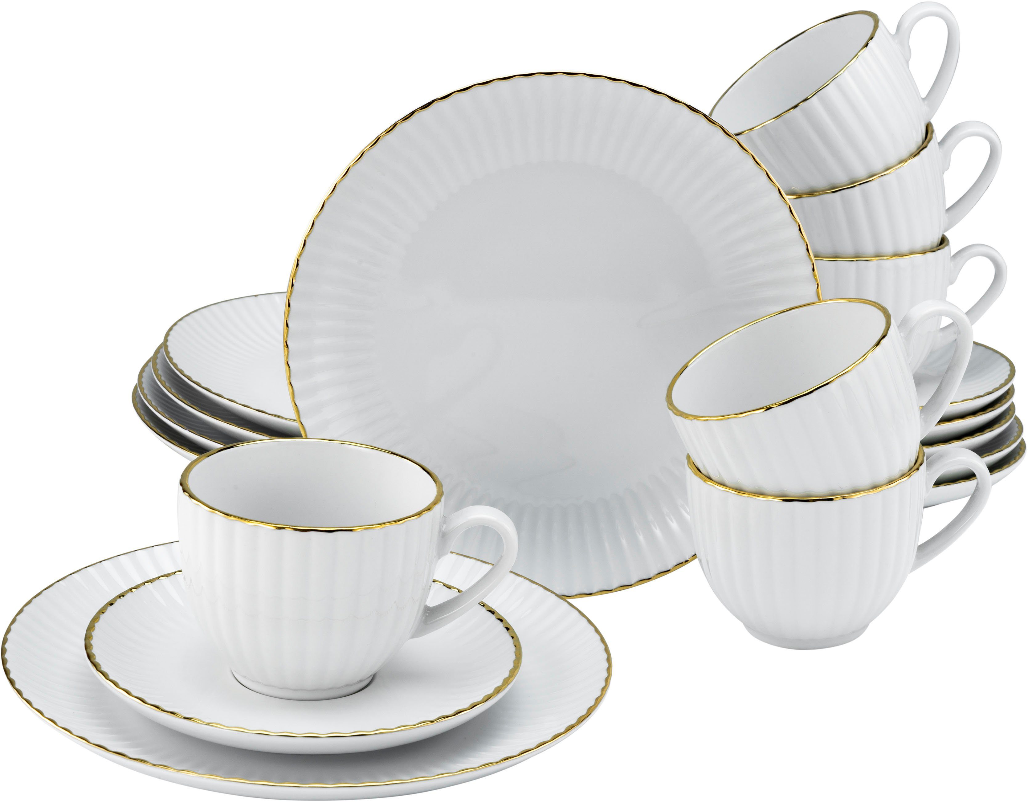 OTTO home Kaffeeservice Geschirr-Set, Service Ezzo (18-tlg), 6 Personen, Porzellan, Goldband, Made in Europe, 18 Teile, für 6 Personen