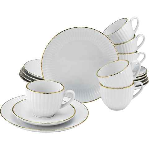 Leonique Kaffeeservice Geschirr-Set, Service Elisetta (18-tlg), 6 Personen, Porzellan, Goldband, Made in Europe, 18 Teile, für 6 Personen