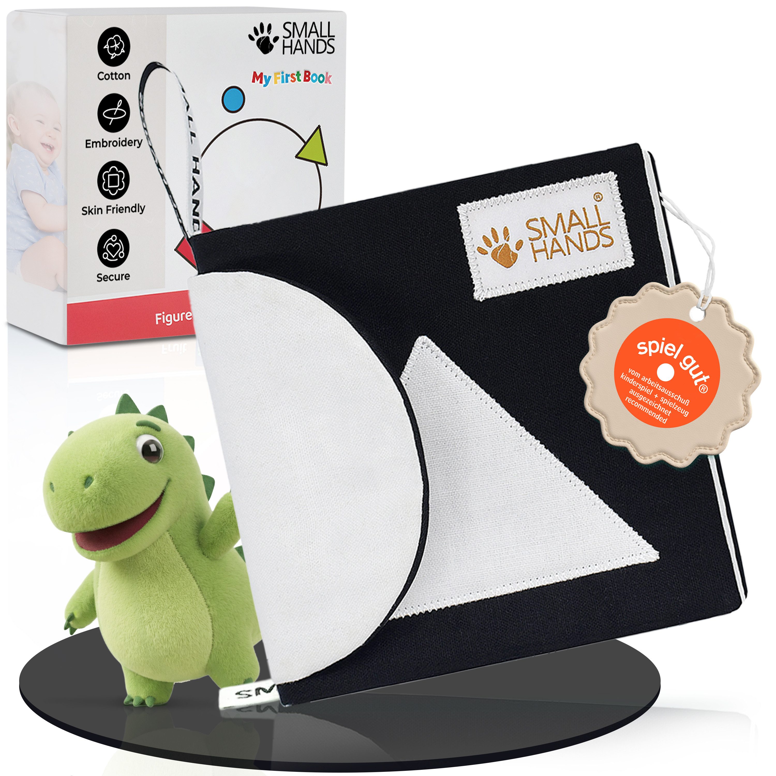 My First Book Stoffbuch Small Hands, Kontrastbuch Schwarz-Weiß, 0-3 Monate, Sinnesförderung