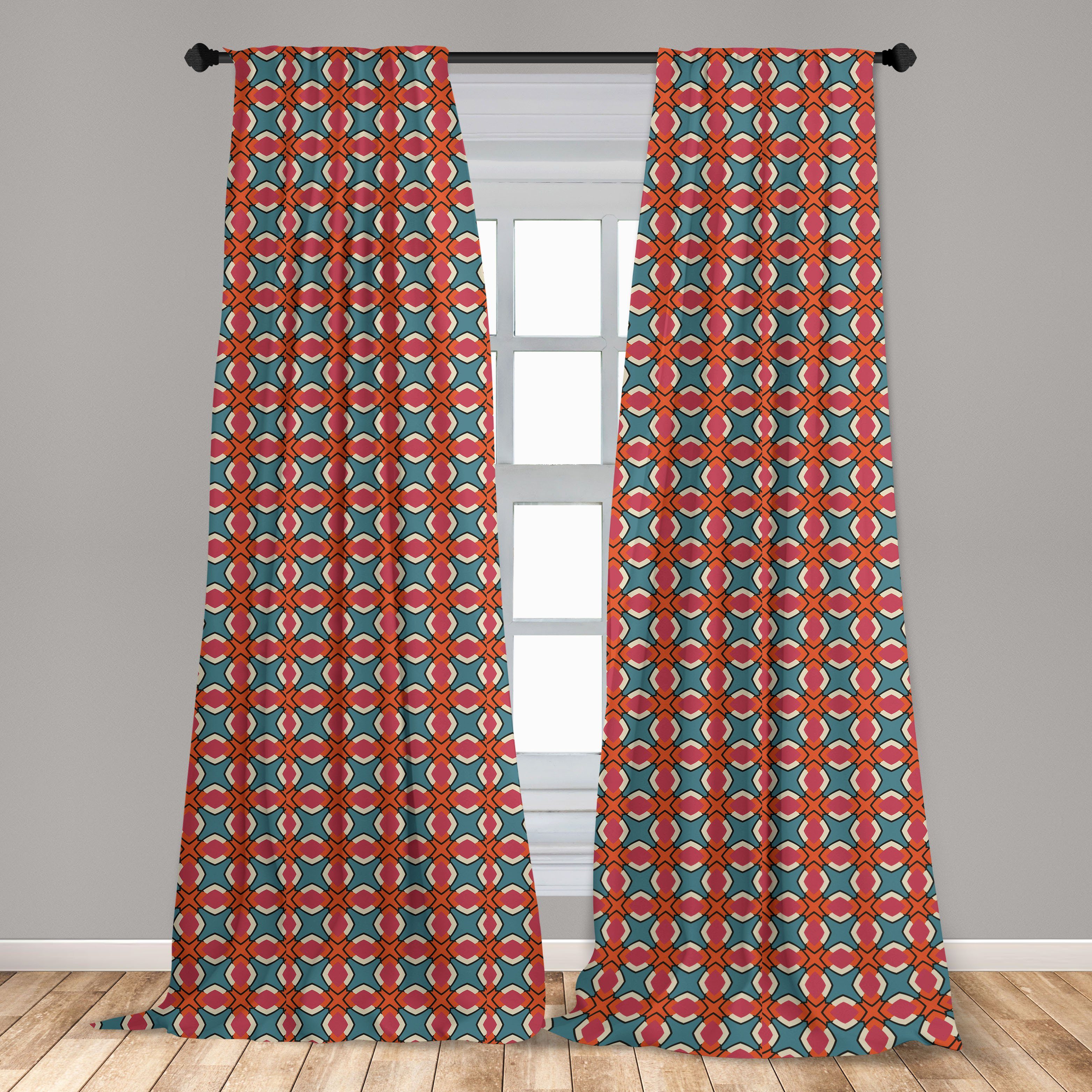 Gardine Vorhang für Wohnzimmer abstrakte Schlafzimmer Fliesen Microfaser, Dekor, Retro Illustrated Abakuhaus