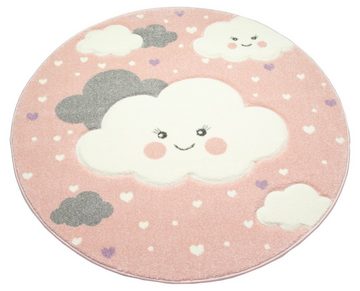 Kinderteppich Kinderteppich mit Wolken in Rosa, TeppichHome24, rund, Höhe: 1.3 mm