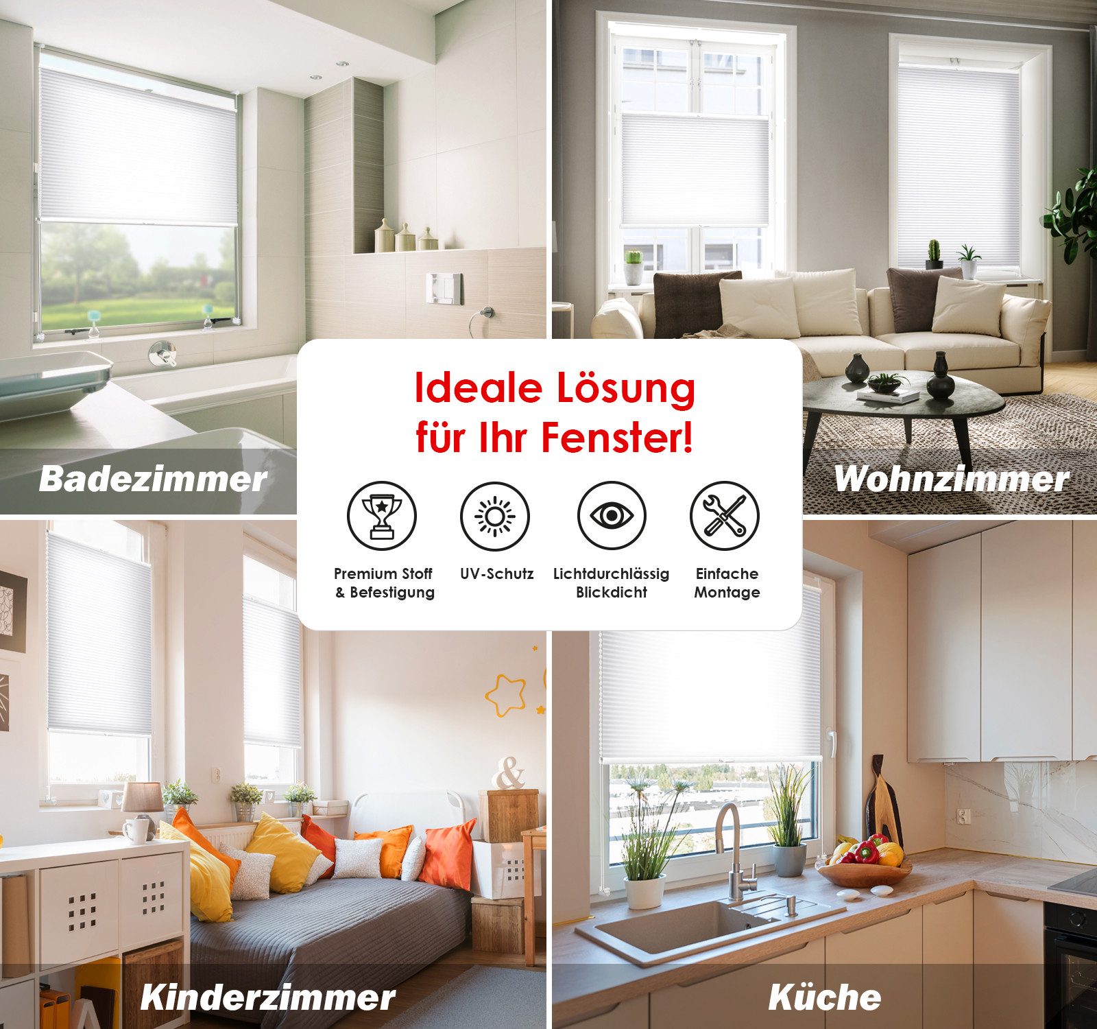 DomDeco Wabenplissee Premium Plissee ohne Bohren, lichtdurchlässig, Sichtschutz, verspannt, blickdicht, Klemmfix, UV-Schutz, modernes Fensterplissee