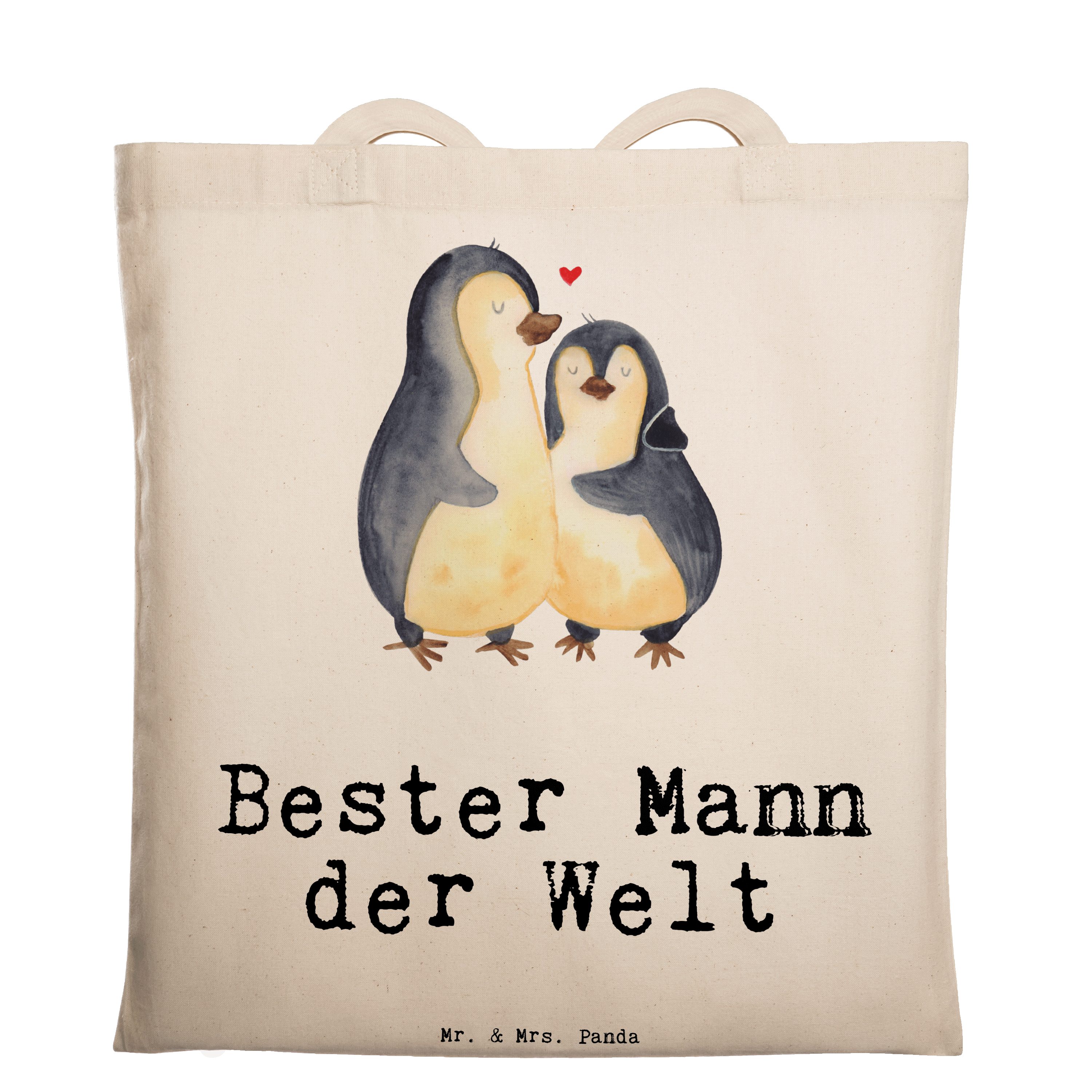 Mr. & Mrs. Panda Tragetasche Pinguin Bester Mann der Welt - Transparent - Geschenk, Freude machen, (1-tlg)