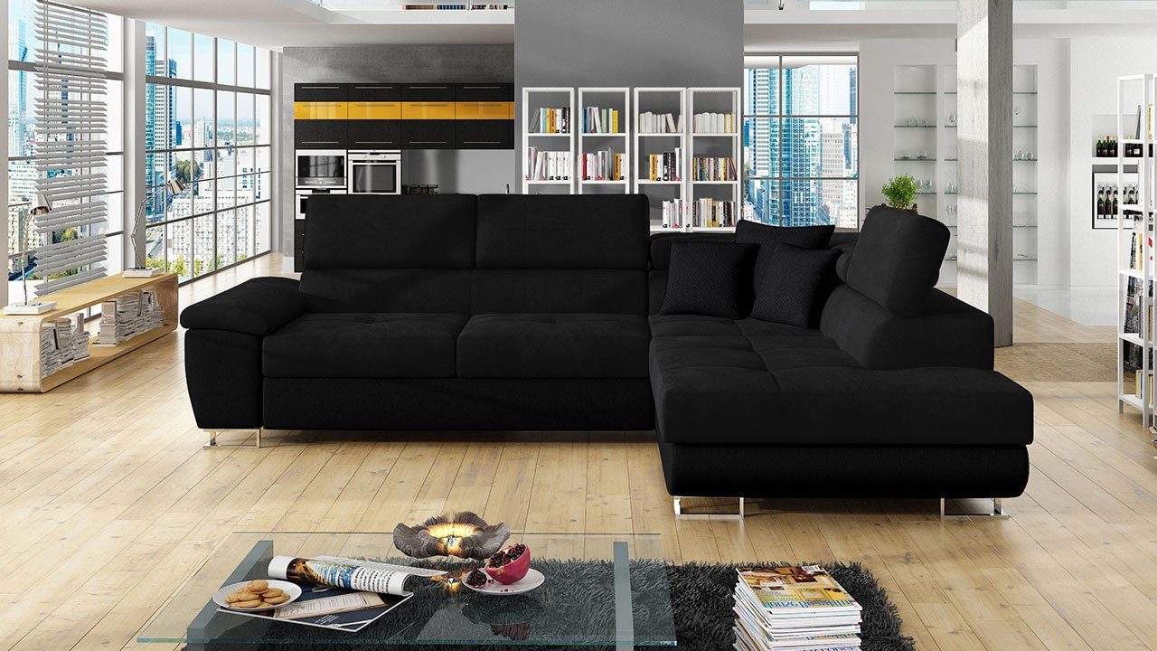 L-Form Polsterecke Sofa mit Cotere, Einstellbare und Ecksofa mit Kopfstützen, Bettkasten, MIRJAN24 Schlaffunktion