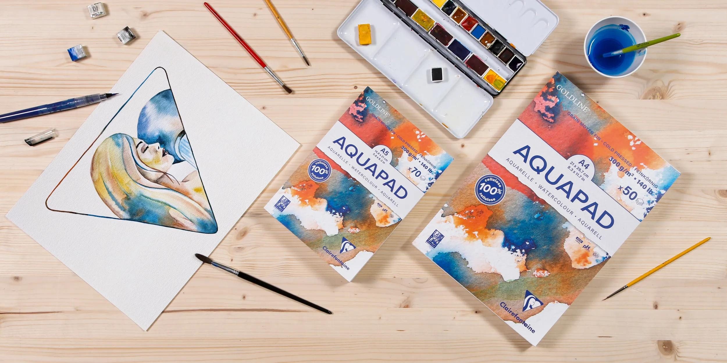 CLAIREFONTAINE Zeichenpapier 3x Aquarellblock Goldline Aquapad A5 70 Blatt weiß 975720C, Block