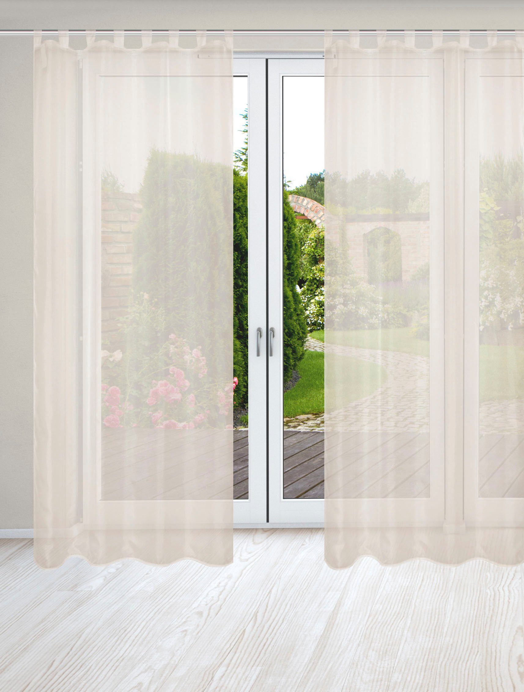 HOME WOHNIDEEN Vorhang NESSI 2er Pack (2 St), Schlaufen, transparent, Uni, Voile, transparent, Schlaufen inkl. Zugband, 2er Pack