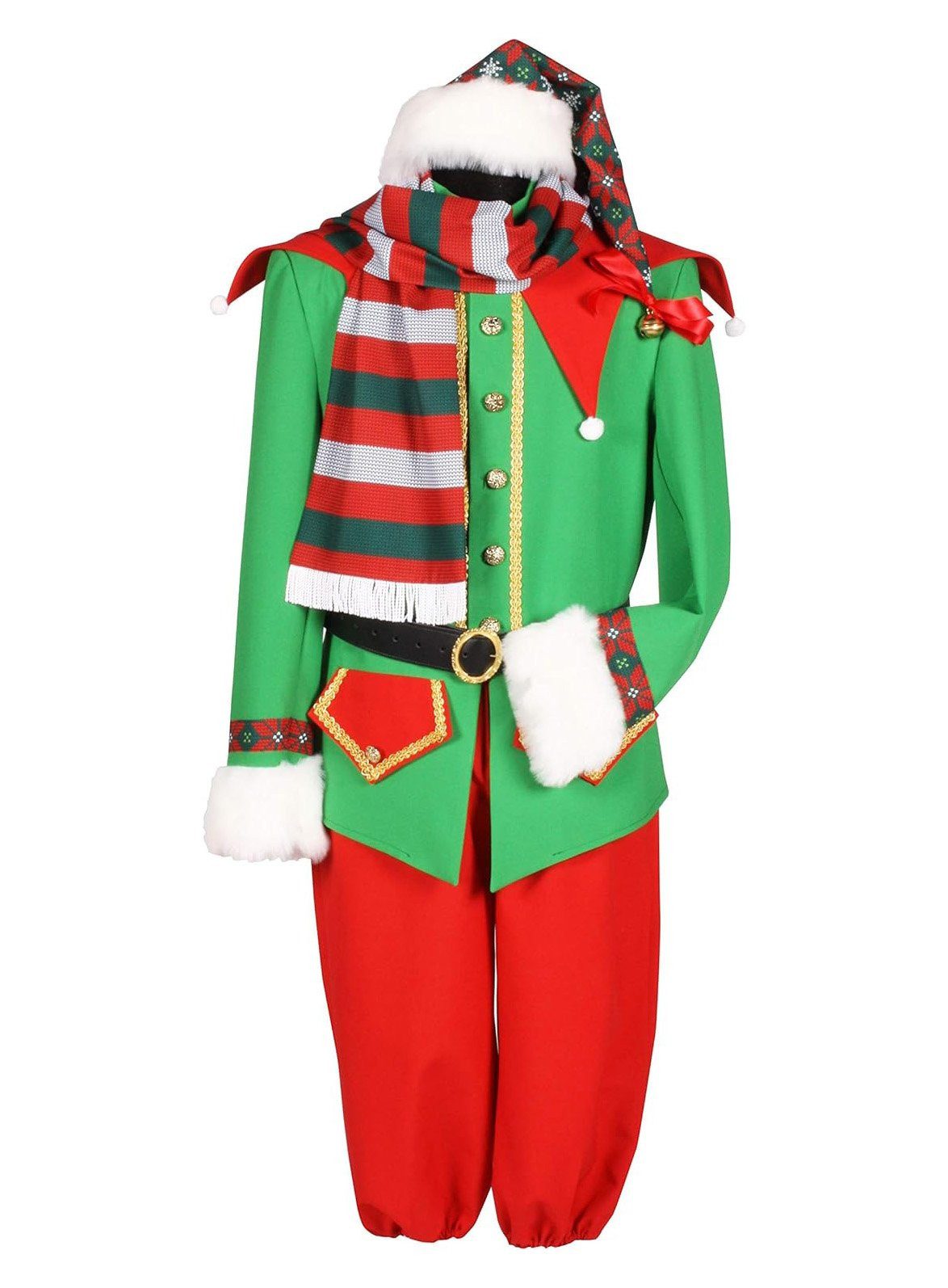 thetru Kostüm Festlicher Weihnachtself Kostüm, Schmuckes Wichtelkostüm für die Weihnachtszeit