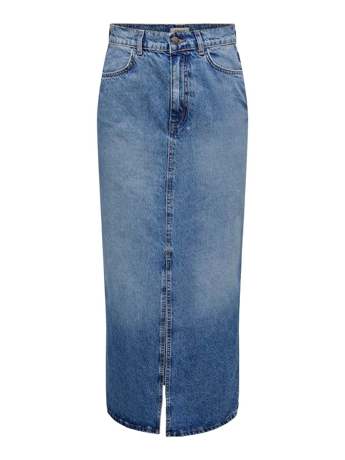 ONLY Sommerrock Maxi Jeans mit Schlitz Stone Denim Wash ONLCILLA LONG SLIT SKIRT DNM NOOS