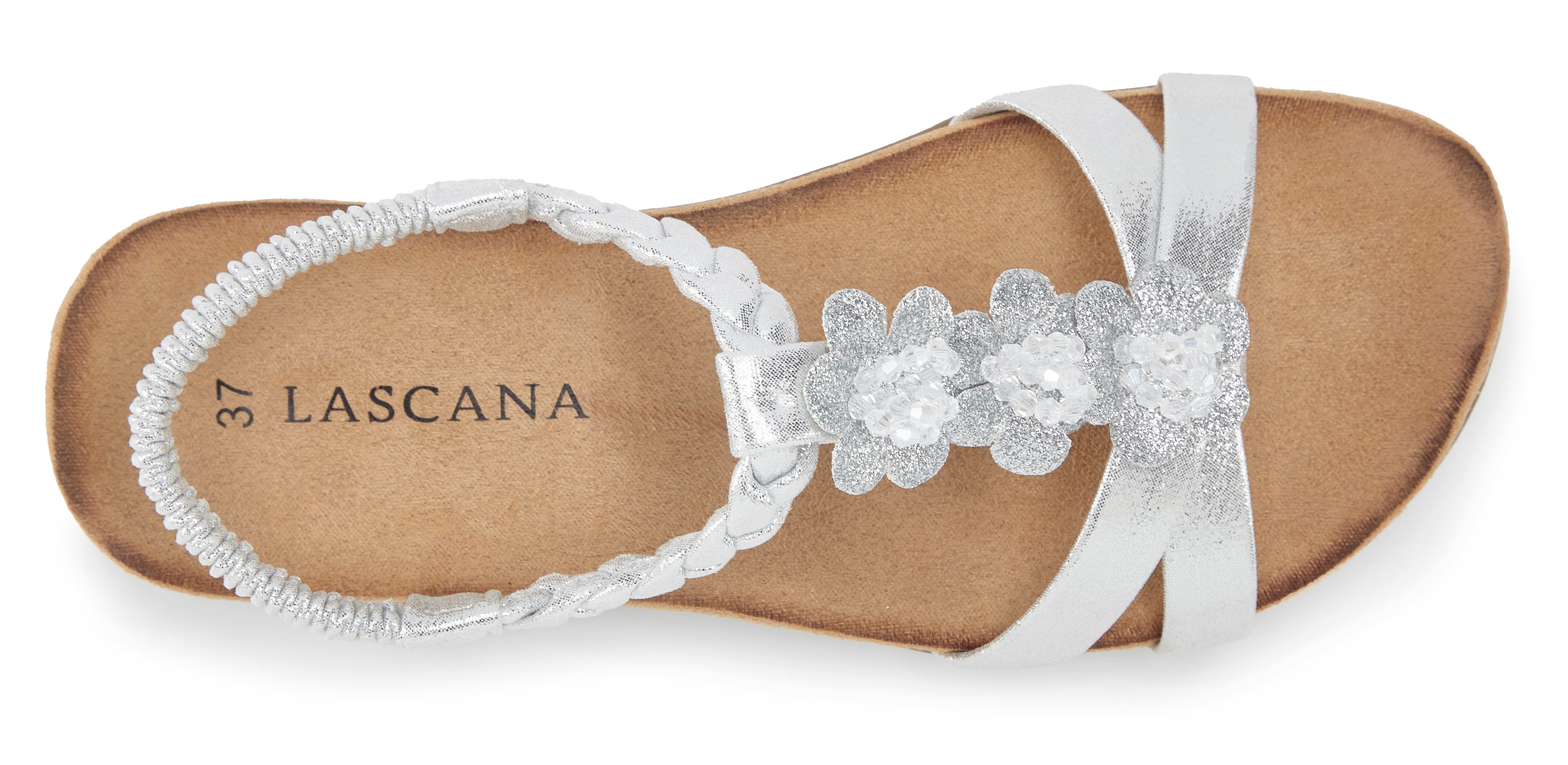 LASCANA Sommerschuh, Sandalette, offener Schuh, Sandale mit eleganten Schmucksteinchen und elastischem Riemchen
