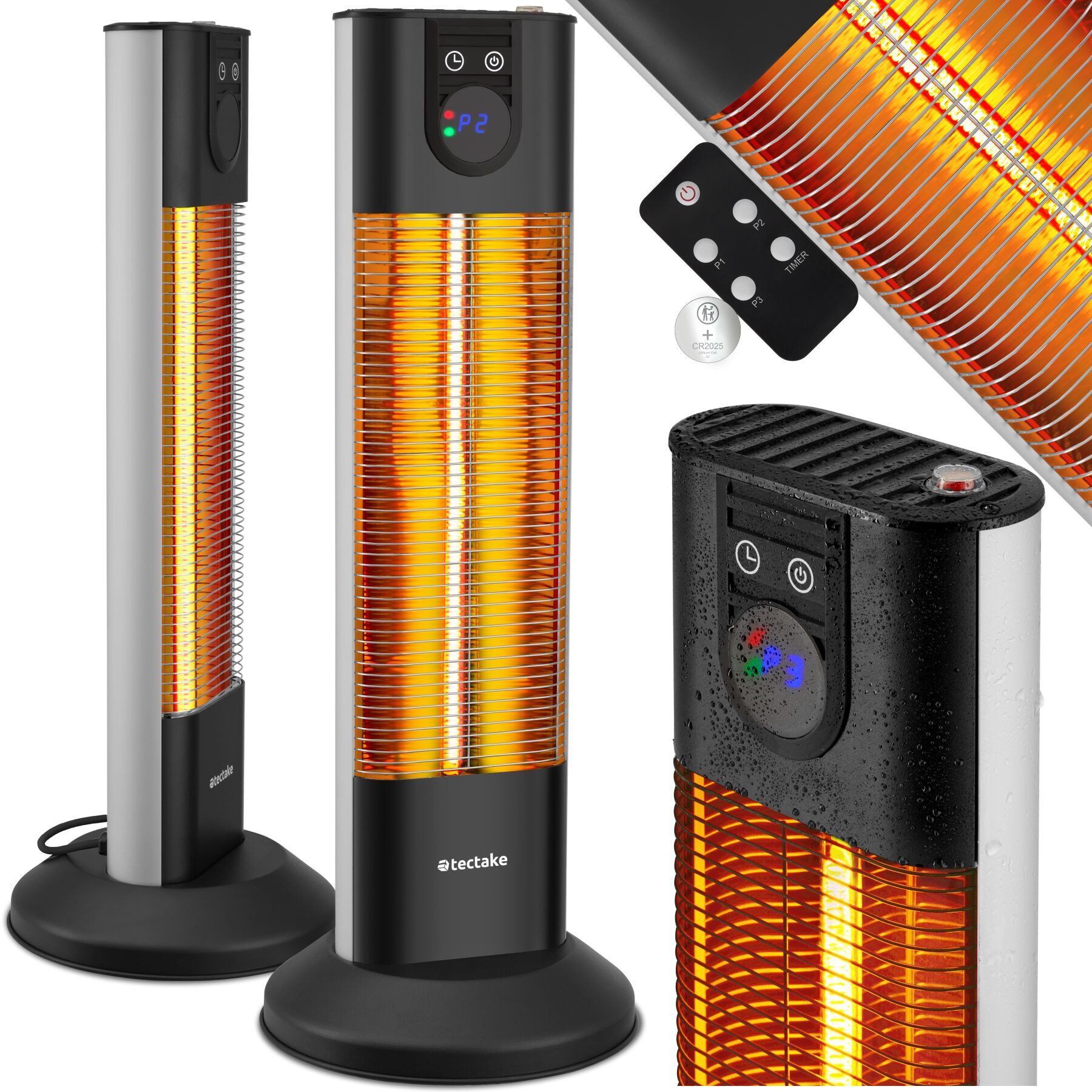 tectake Infrarotstrahler Terrassenheizstrahler, 29 x 29 x 76,5 cm, LED-Anzeige und Kippschutz, 1000 und 1500 W, keine Luftzirkulation, Fernbedienung, Timerfunktion