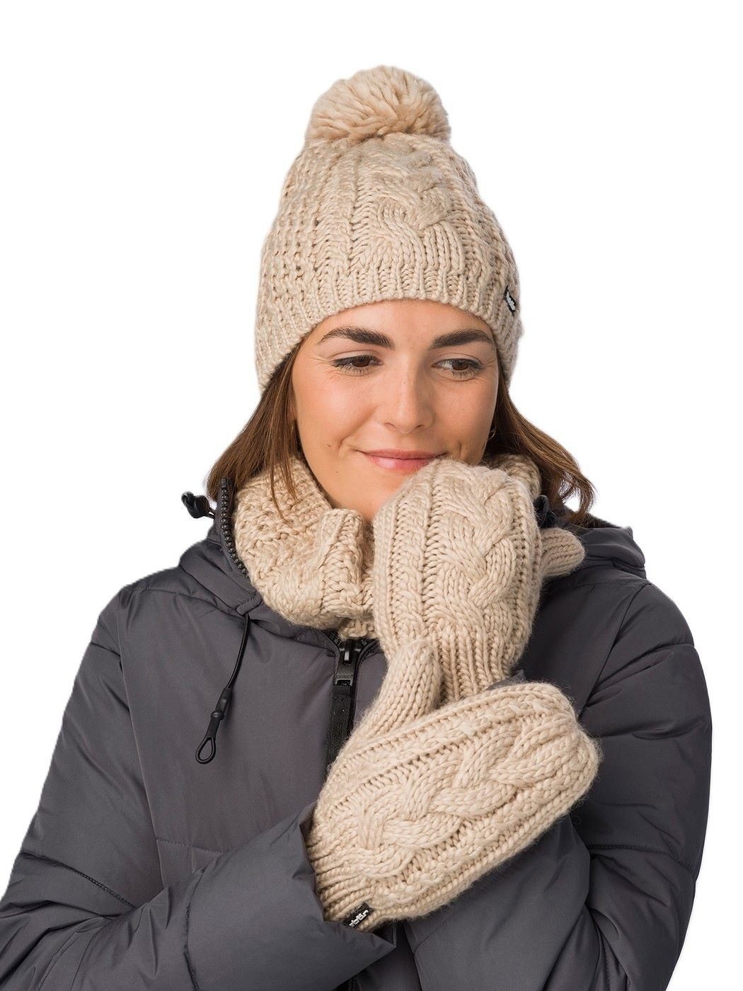 Eisbär Strickmütze (Pompon) Afra Damen - sandsteinbraun - 1 Stück