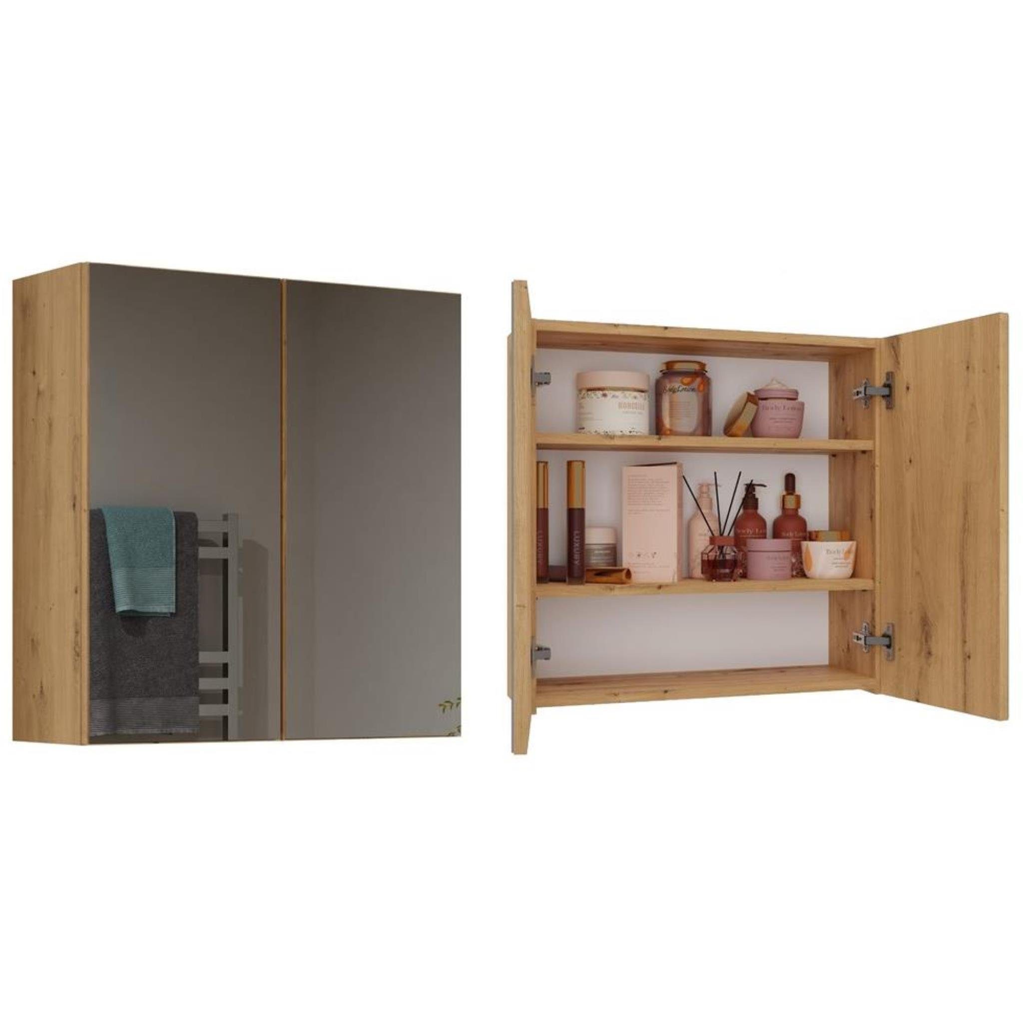 Beautysofa Badezimmerspiegelschrank (Badschrank Fächer, geschlossen x (BxHxT) mit mit 2-türig Drehtüren Spiegelschrank) cm 60 3 22 DL Ivy 60 Spiegelfronten, 2 2 mit Artisan x