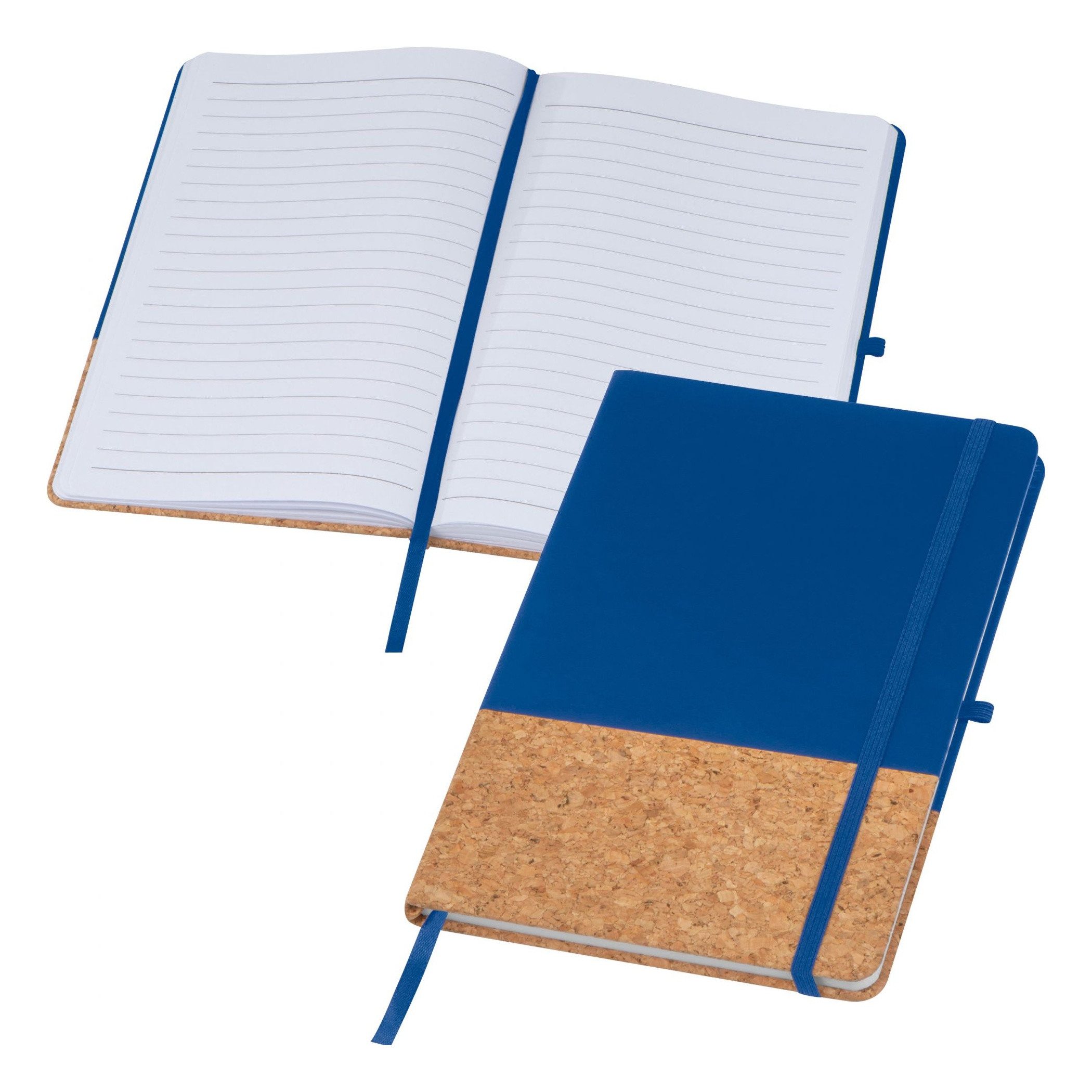 Kugelschreiber Notizbuch mit PU-Kork Cover / A5 / 160 linierte Seiten / Farbe: blau