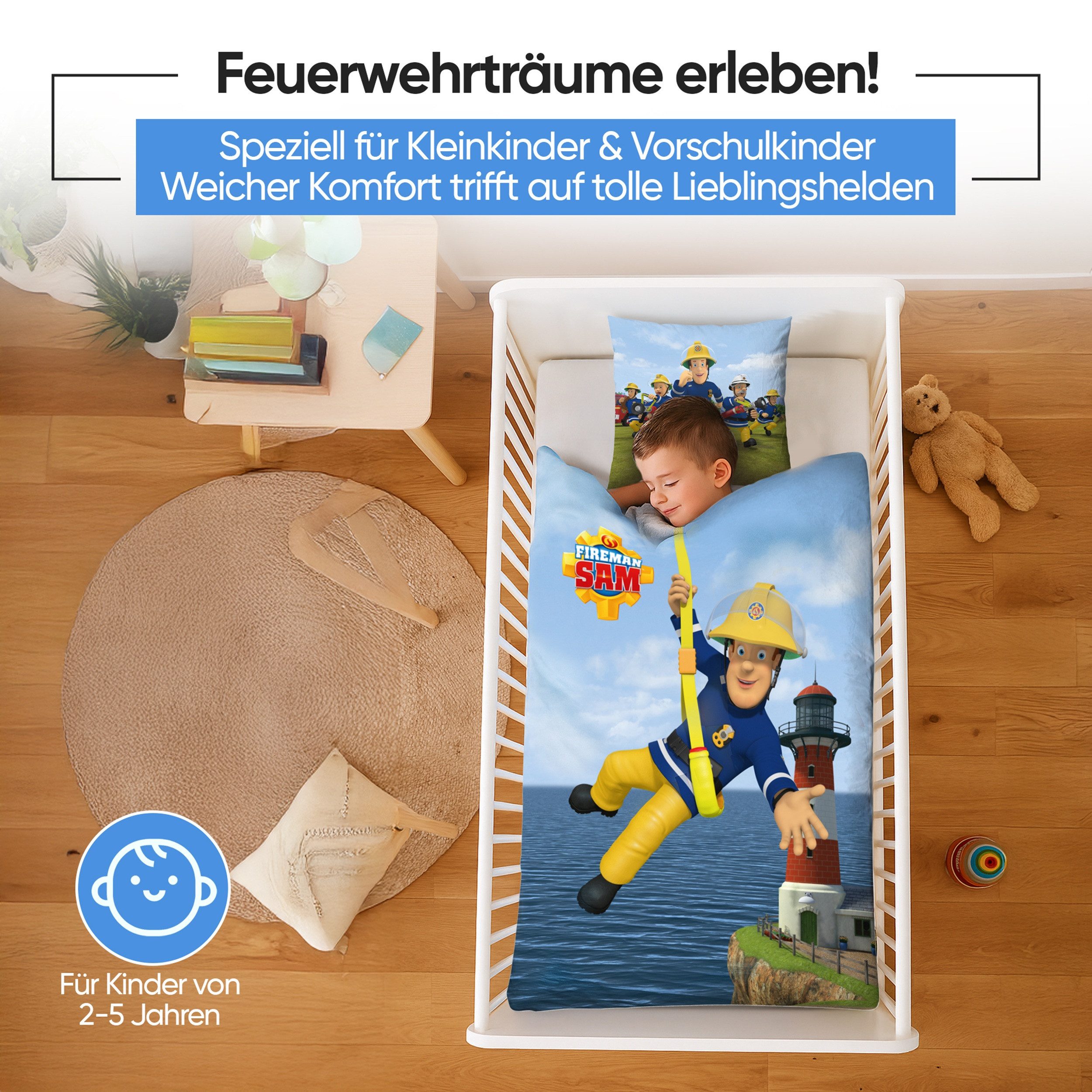 Familando Babybettwäsche Feuerwehrmann Sam 100x135 + 40x60 cm - 100% Baumwo günstig online kaufen