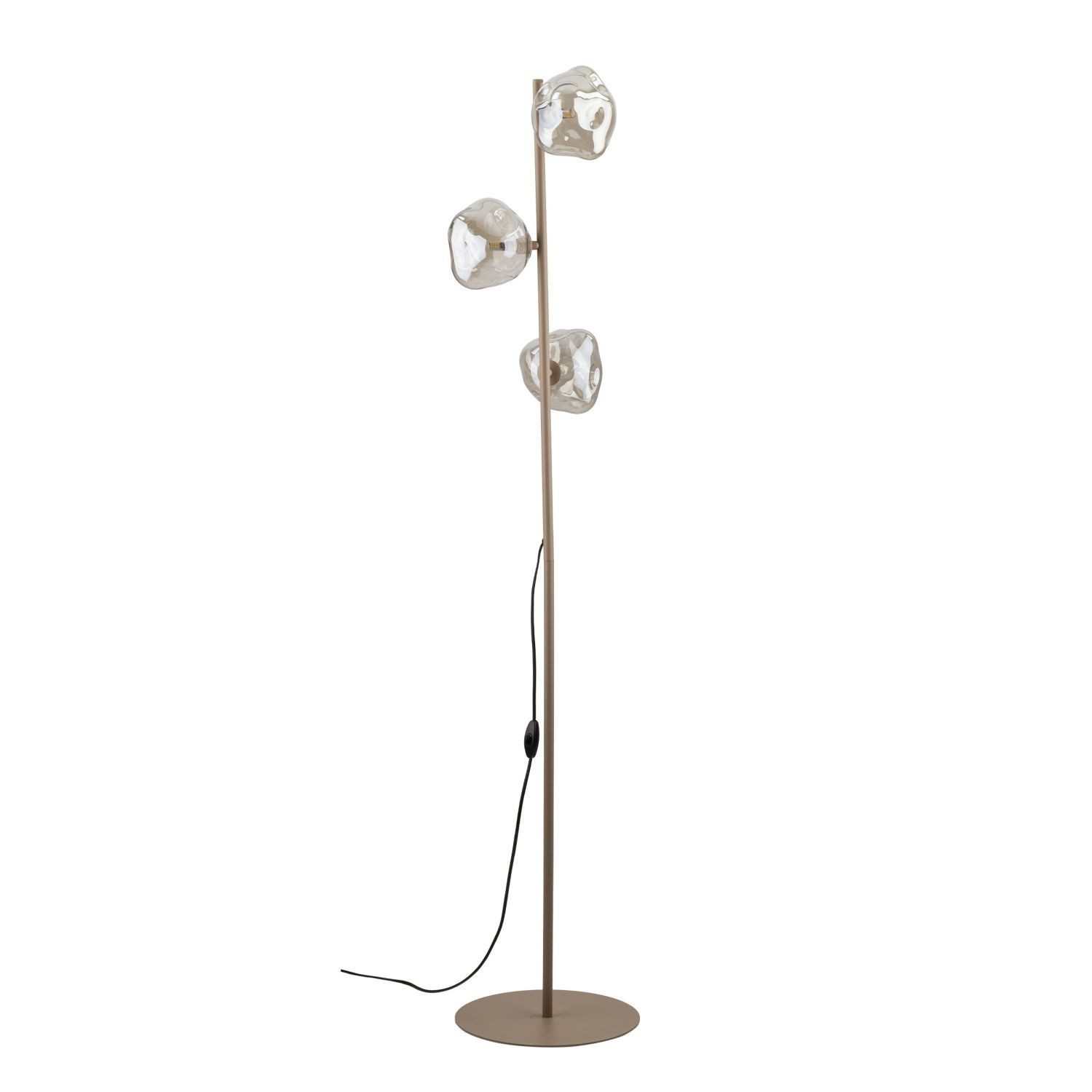 Licht-Erlebnisse Stehlampe UMERA, ohne Leuchtmittel, Metall Rauchglas G9 151 cm Beige Cognac 3-flammig Modern