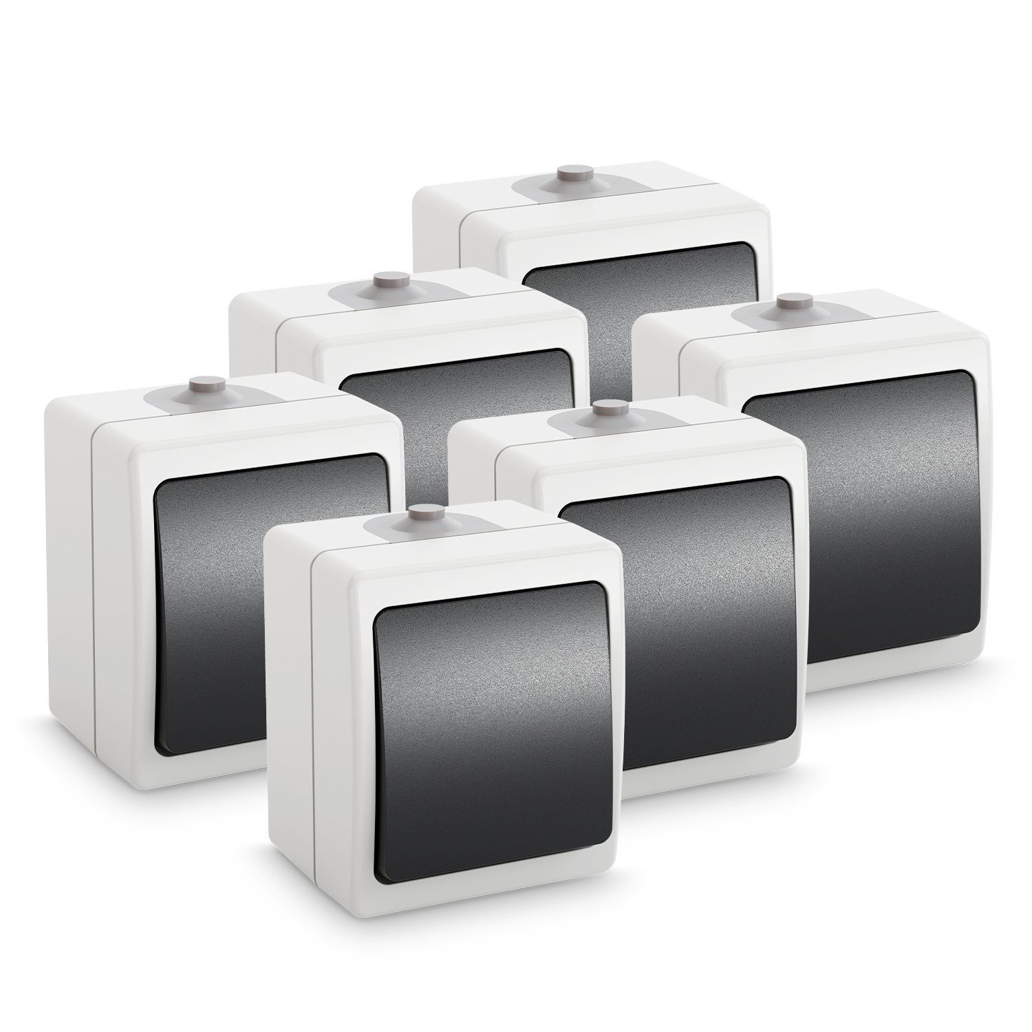 greate. Lichtschalter 6x Aufputz Wechselschalter für Feuchtraum - 1fach Aufputz Schalter 10A (1-St)