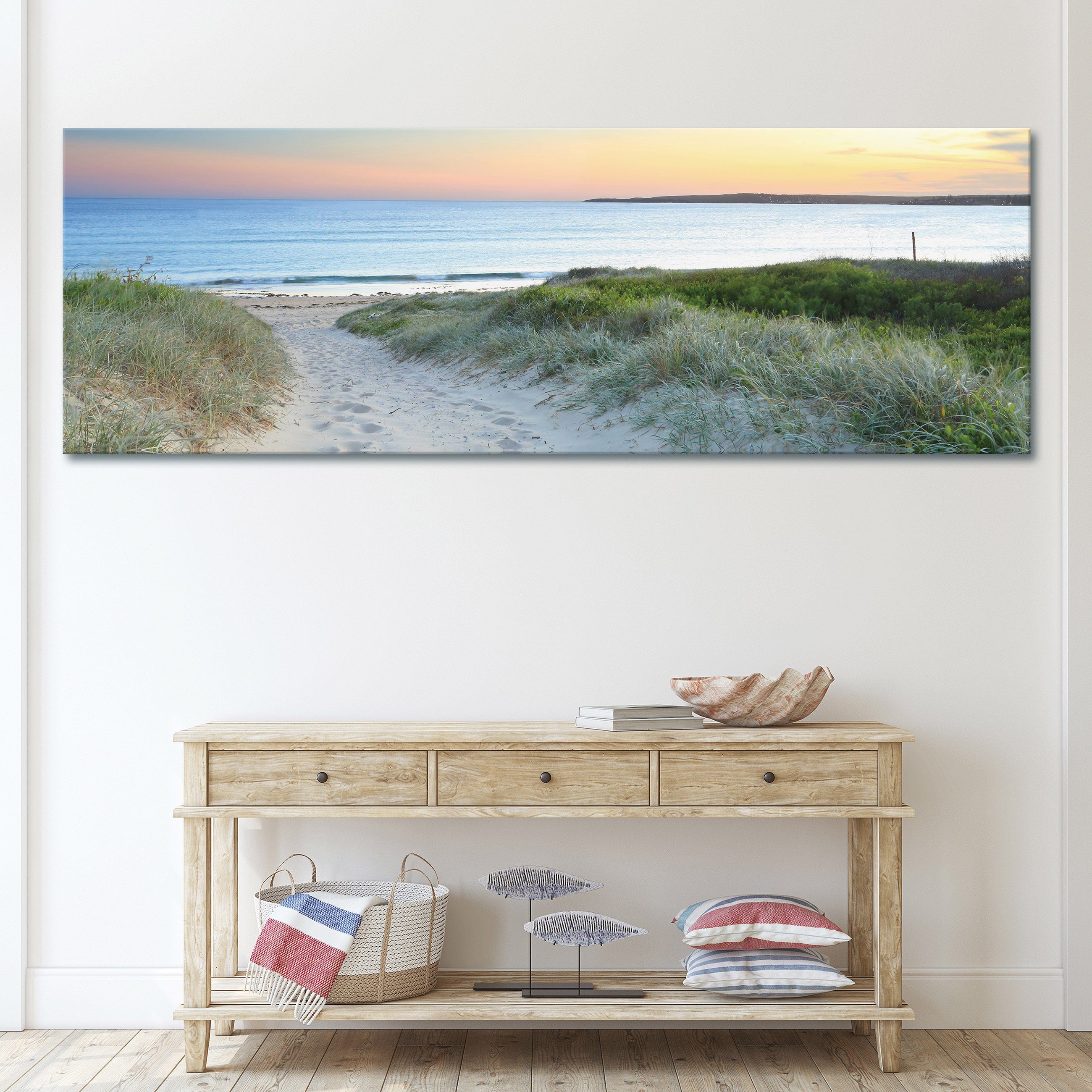 145x45 Leinwandbild Wallarena Leinwandbild Landschaft 1 Meer Strand Bild Leinwand Wandbild Groß XXL Aufhängefertig Modern Bilder St), (Einteilig, cm, Leinwandbilder Natur